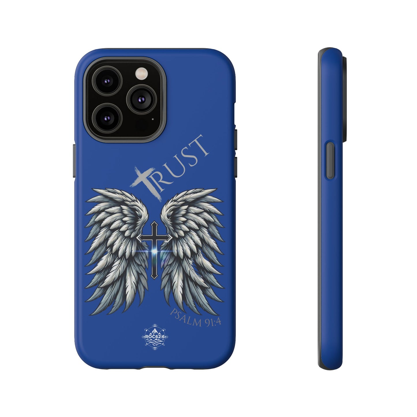 Wings Series Blue Phone Case - Trust, Psalm 91:4 Design, Inspirational Gift, Christian Accessories, Spiritual Protection, Encouragement