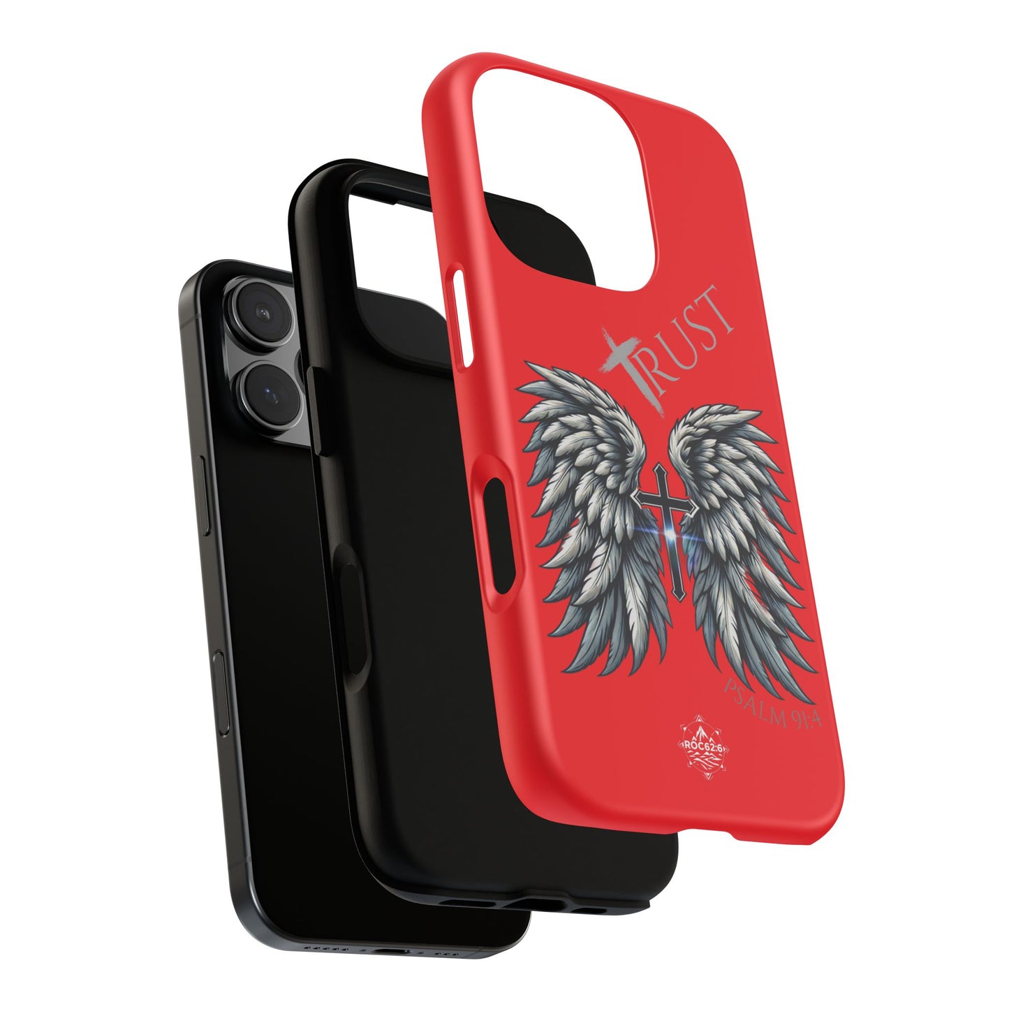 Wings Series Red Phone Case - Trust, Psalm 91:4 Design, Inspirational Gift, Christian Accessories, Spiritual Protection, Encouragement