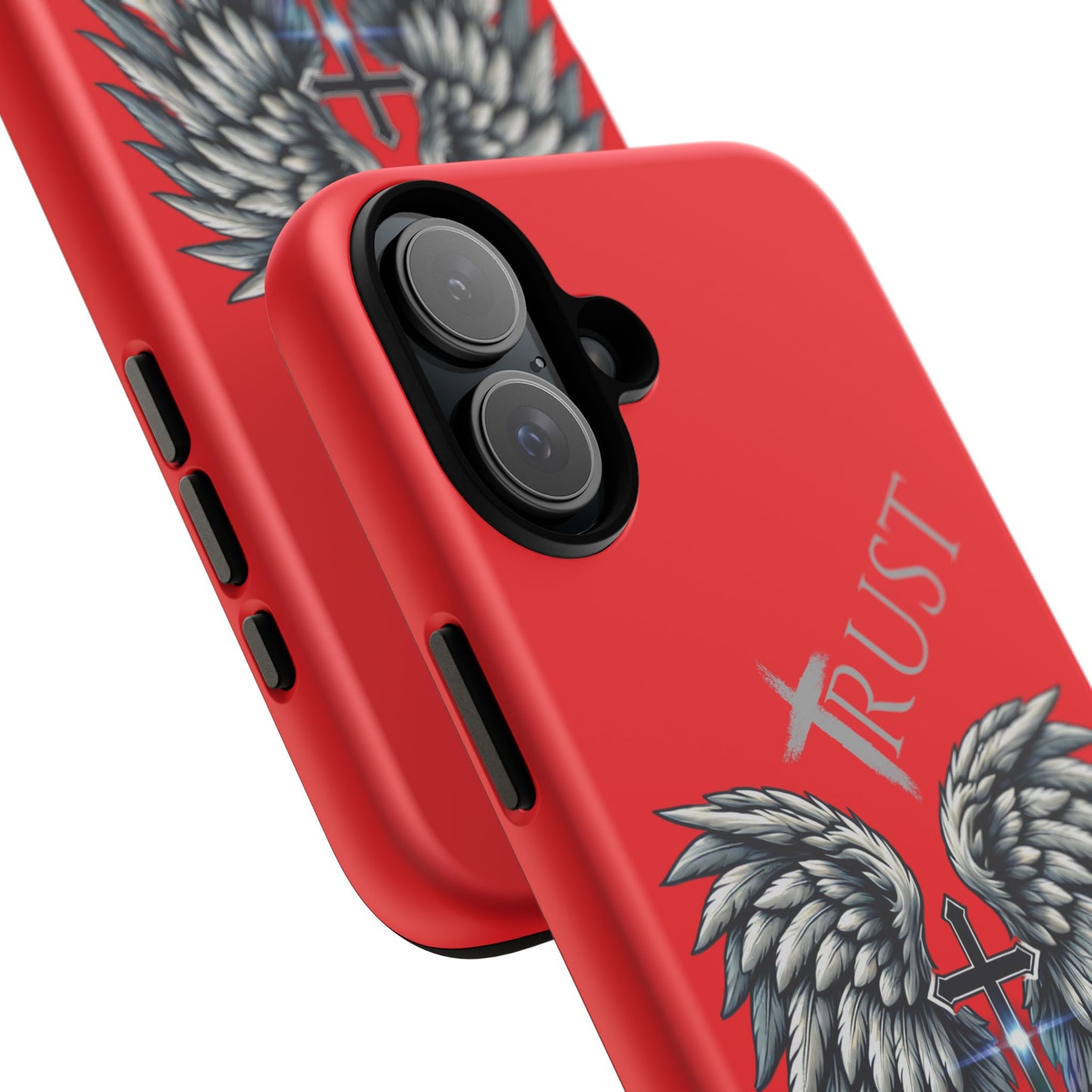 Wings Series Red Phone Case - Trust, Psalm 91:4 Design, Inspirational Gift, Christian Accessories, Spiritual Protection, Encouragement