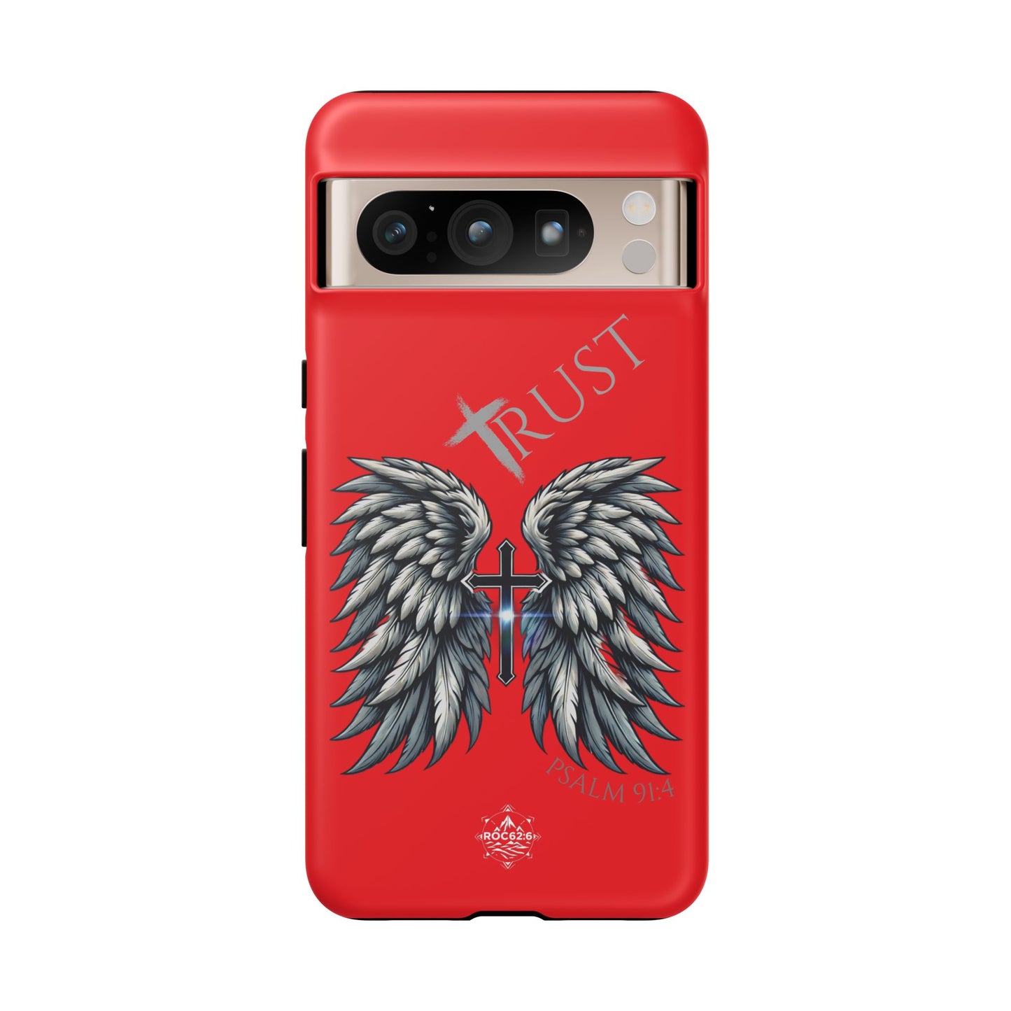 Wings Series Red Phone Case - Trust, Psalm 91:4 Design, Inspirational Gift, Christian Accessories, Spiritual Protection, Encouragement