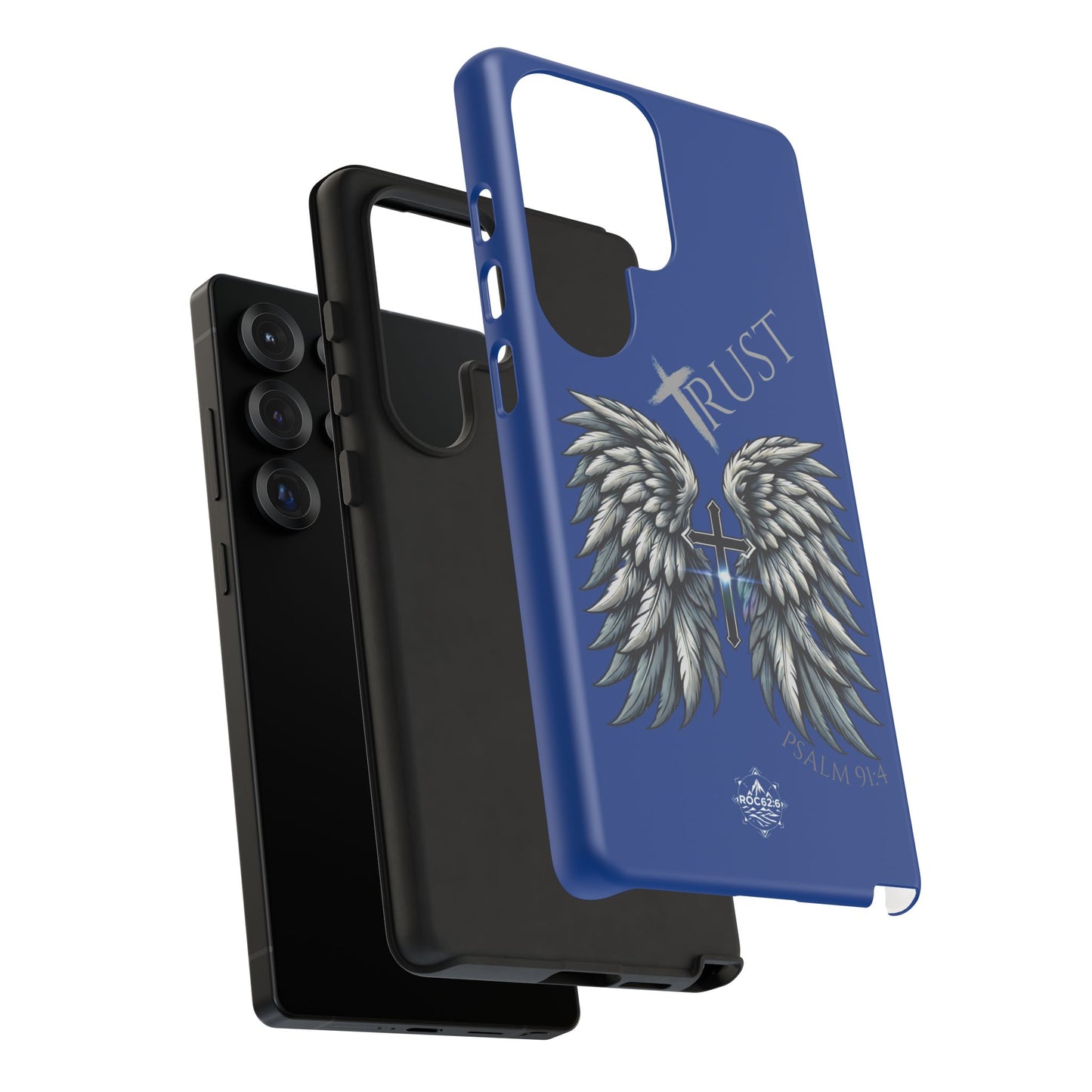 Wings Series Blue Phone Case - Trust, Psalm 91:4 Design, Inspirational Gift, Christian Accessories, Spiritual Protection, Encouragement