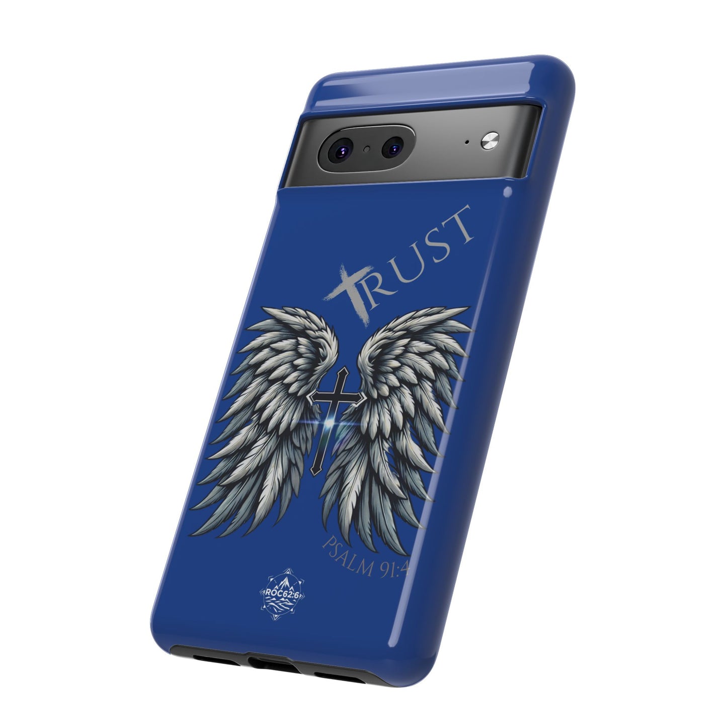 Wings Series Blue Phone Case - Trust, Psalm 91:4 Design, Inspirational Gift, Christian Accessories, Spiritual Protection, Encouragement