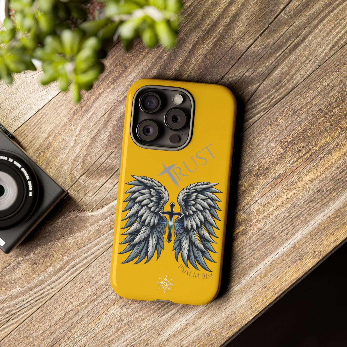 Wings Series Gold Phone Case - Trust, Psalm 91:4 Design, Inspirational Gift, Christian Accessories, Spiritual Protection, Encouragement