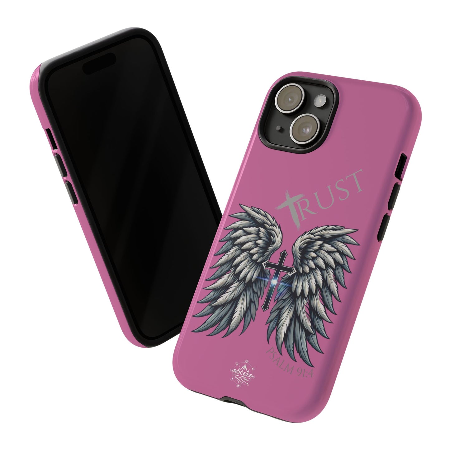 Wings Series Pink Phone Case - Trust, Psalm 91:4 Design, Inspirational Gift, Christian Accessories, Spiritual Protection, Encouragement