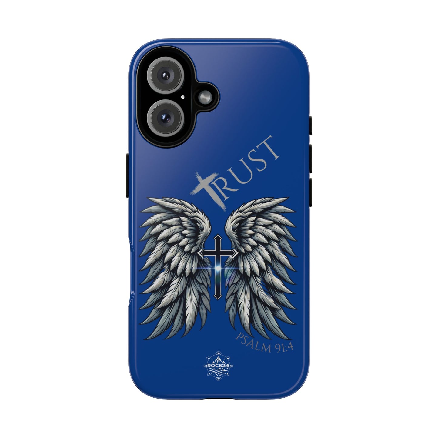 Wings Series Blue Phone Case - Trust, Psalm 91:4 Design, Inspirational Gift, Christian Accessories, Spiritual Protection, Encouragement