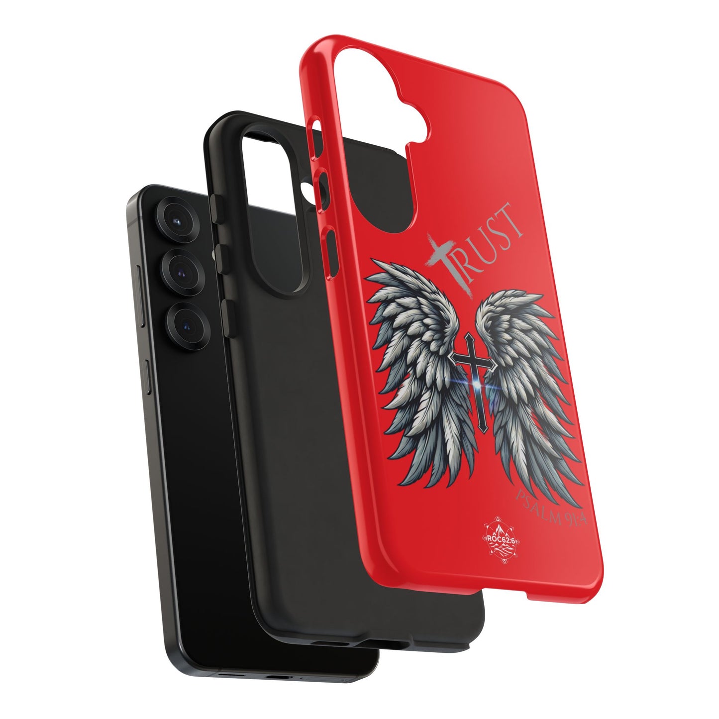 Wings Series Red Phone Case - Trust, Psalm 91:4 Design, Inspirational Gift, Christian Accessories, Spiritual Protection, Encouragement