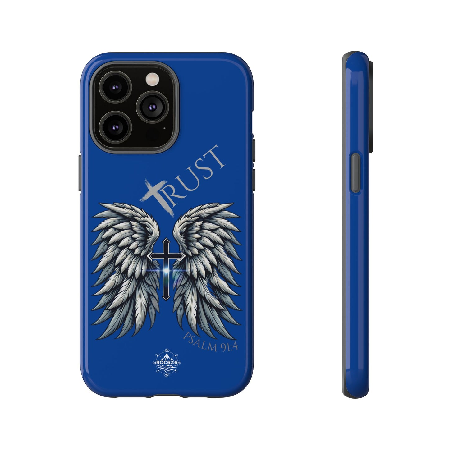 Wings Series Blue Phone Case - Trust, Psalm 91:4 Design, Inspirational Gift, Christian Accessories, Spiritual Protection, Encouragement