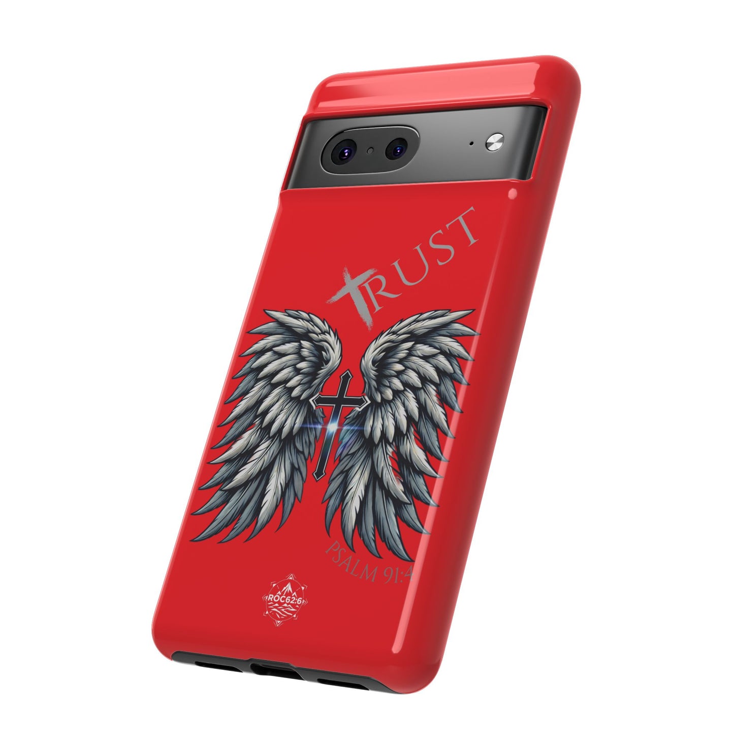 Wings Series Red Phone Case - Trust, Psalm 91:4 Design, Inspirational Gift, Christian Accessories, Spiritual Protection, Encouragement