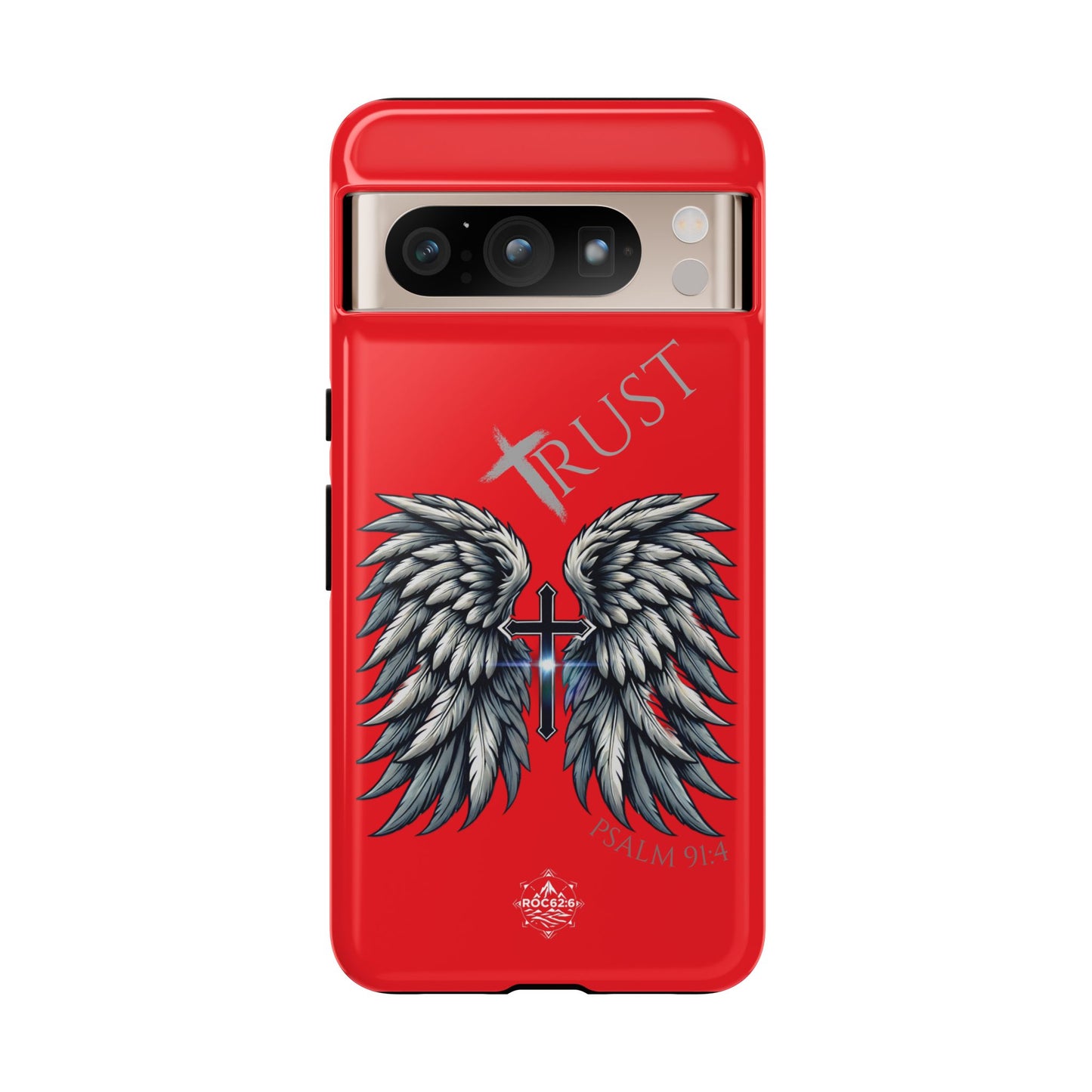 Wings Series Red Phone Case - Trust, Psalm 91:4 Design, Inspirational Gift, Christian Accessories, Spiritual Protection, Encouragement