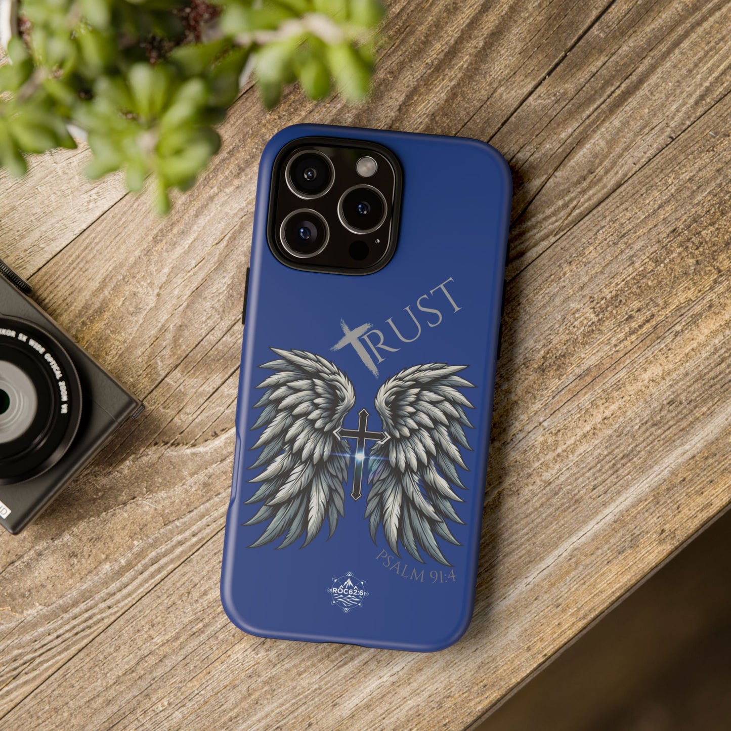 Wings Series Blue Phone Case - Trust, Psalm 91:4 Design, Inspirational Gift, Christian Accessories, Spiritual Protection, Encouragement