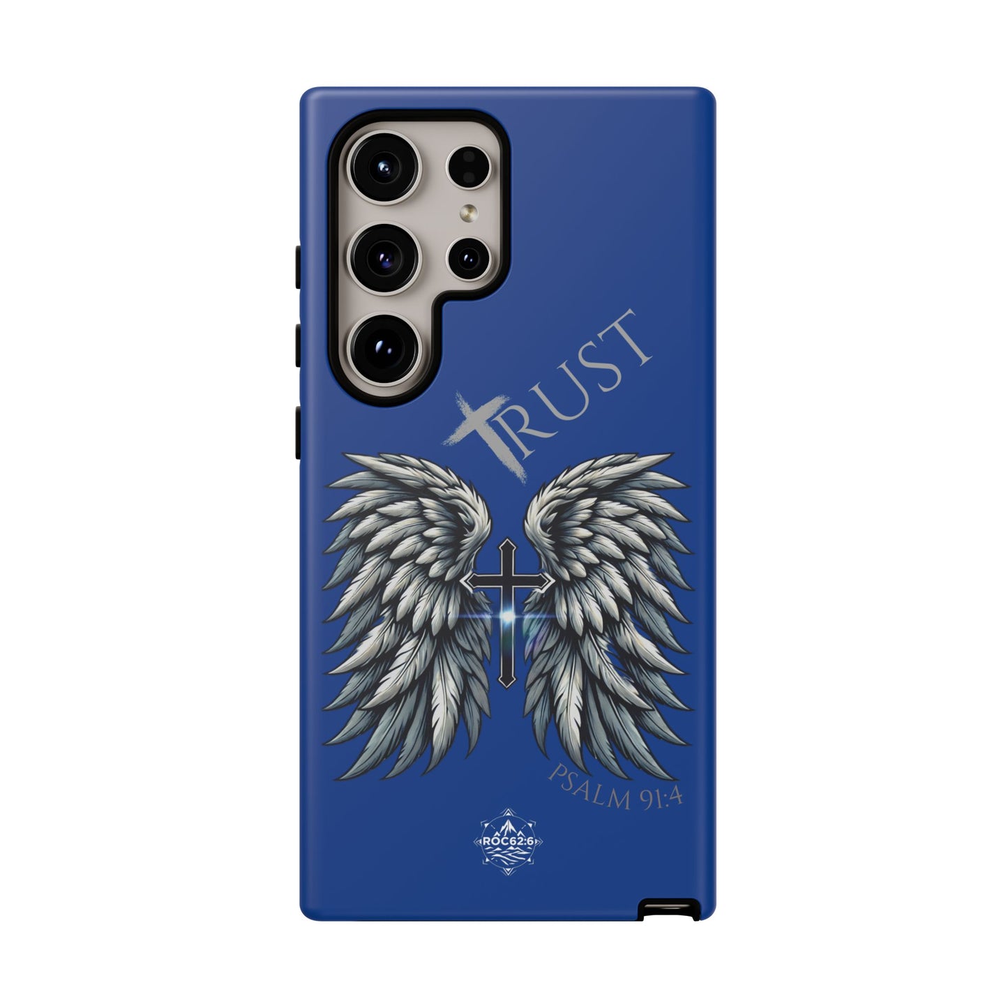 Wings Series Blue Phone Case - Trust, Psalm 91:4 Design, Inspirational Gift, Christian Accessories, Spiritual Protection, Encouragement