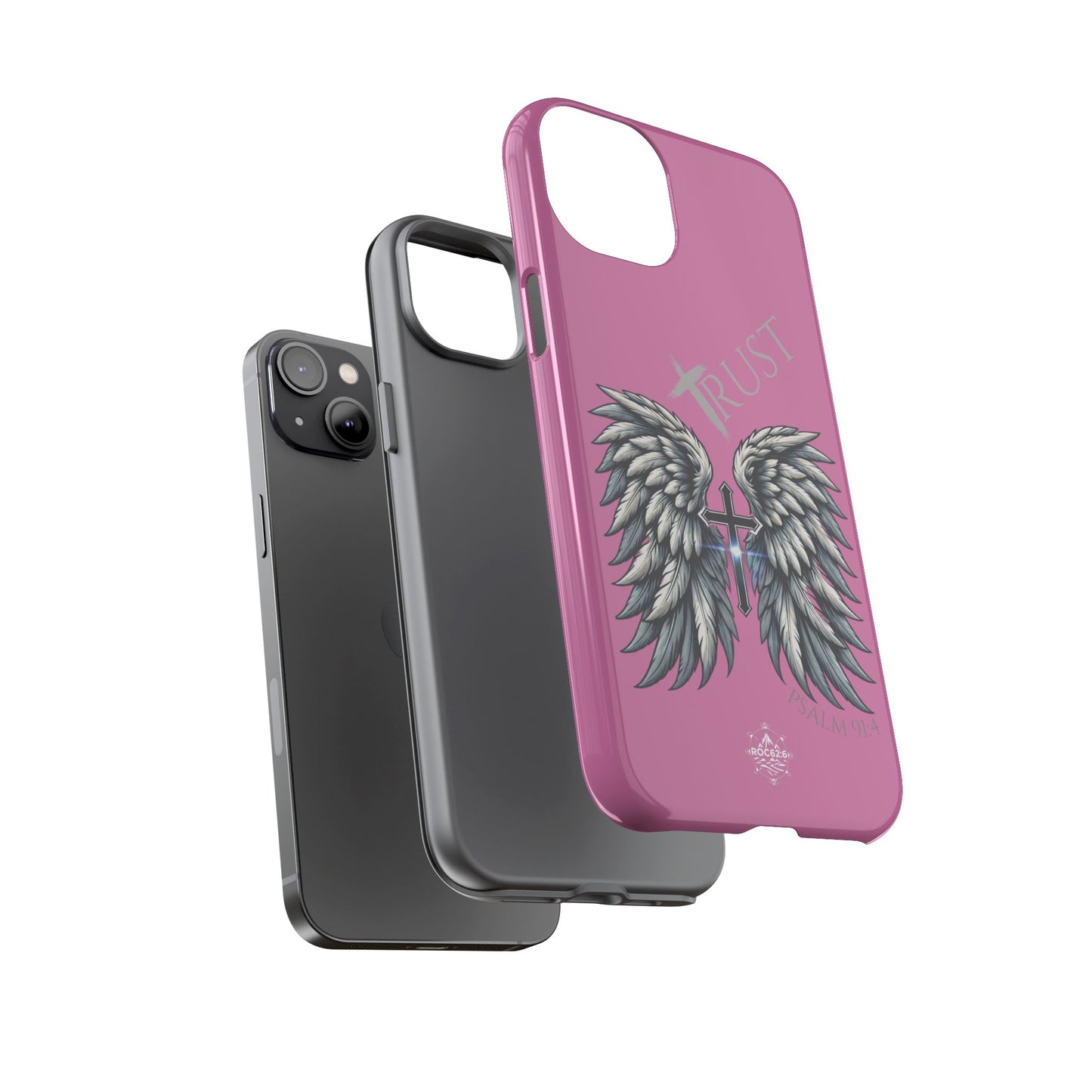 Wings Series Pink Phone Case - Trust, Psalm 91:4 Design, Inspirational Gift, Christian Accessories, Spiritual Protection, Encouragement