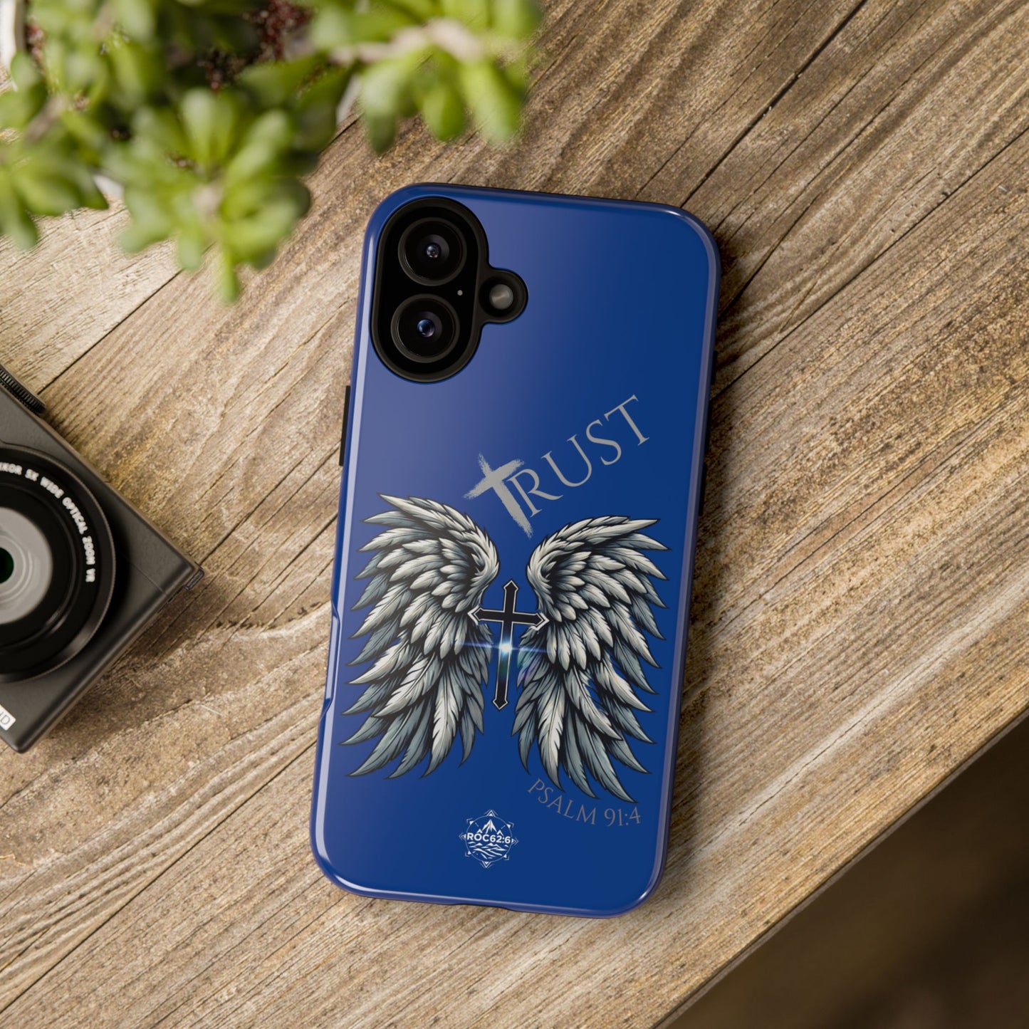 Wings Series Blue Phone Case - Trust, Psalm 91:4 Design, Inspirational Gift, Christian Accessories, Spiritual Protection, Encouragement