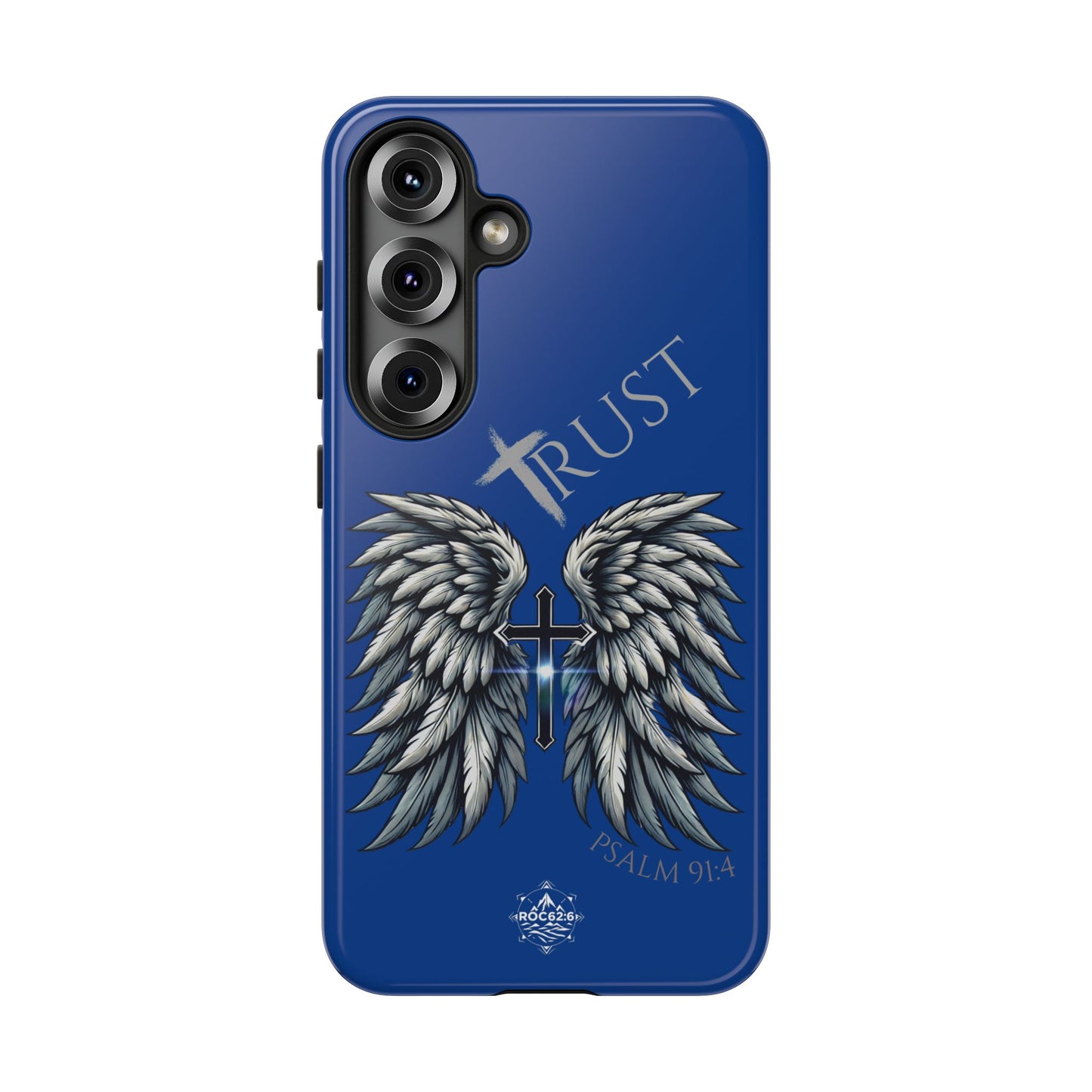 Wings Series Blue Phone Case - Trust, Psalm 91:4 Design, Inspirational Gift, Christian Accessories, Spiritual Protection, Encouragement