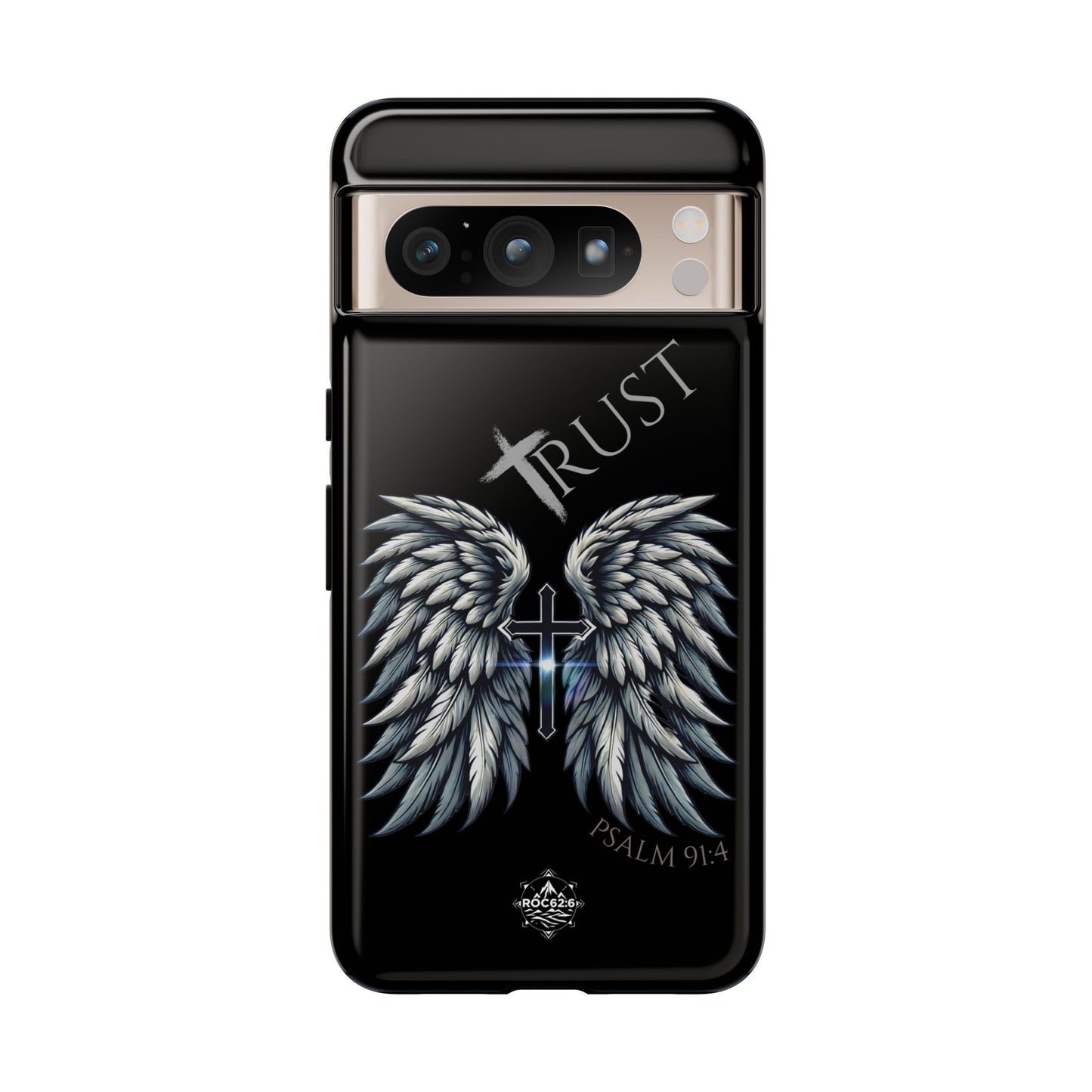 Wings Series Black Phone Case - Trust, Psalm 91:4 Design, Inspirational Gift, Christian Accessories, Spiritual Protection, Encouragement