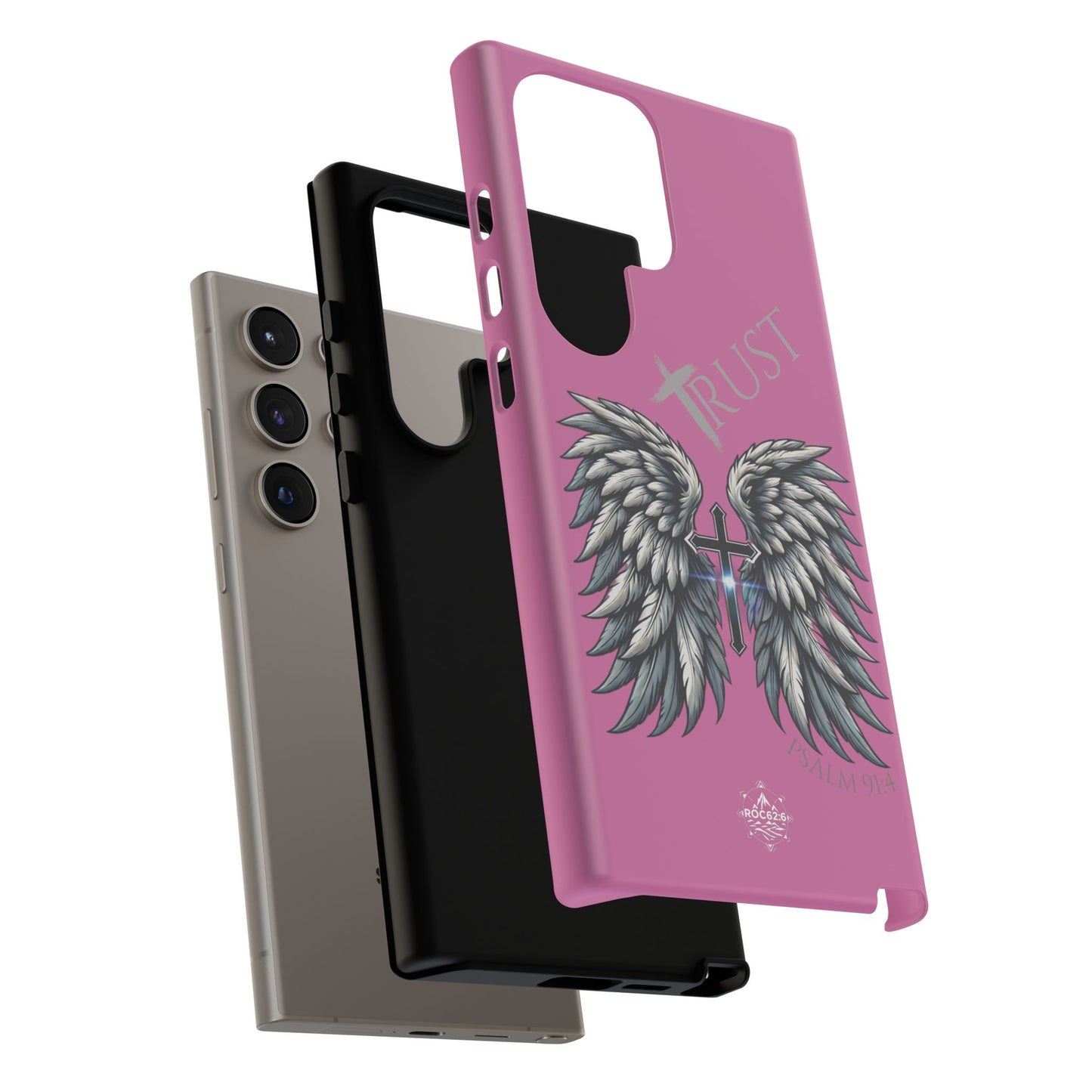 Wings Series Pink Phone Case - Trust, Psalm 91:4 Design, Inspirational Gift, Christian Accessories, Spiritual Protection, Encouragement