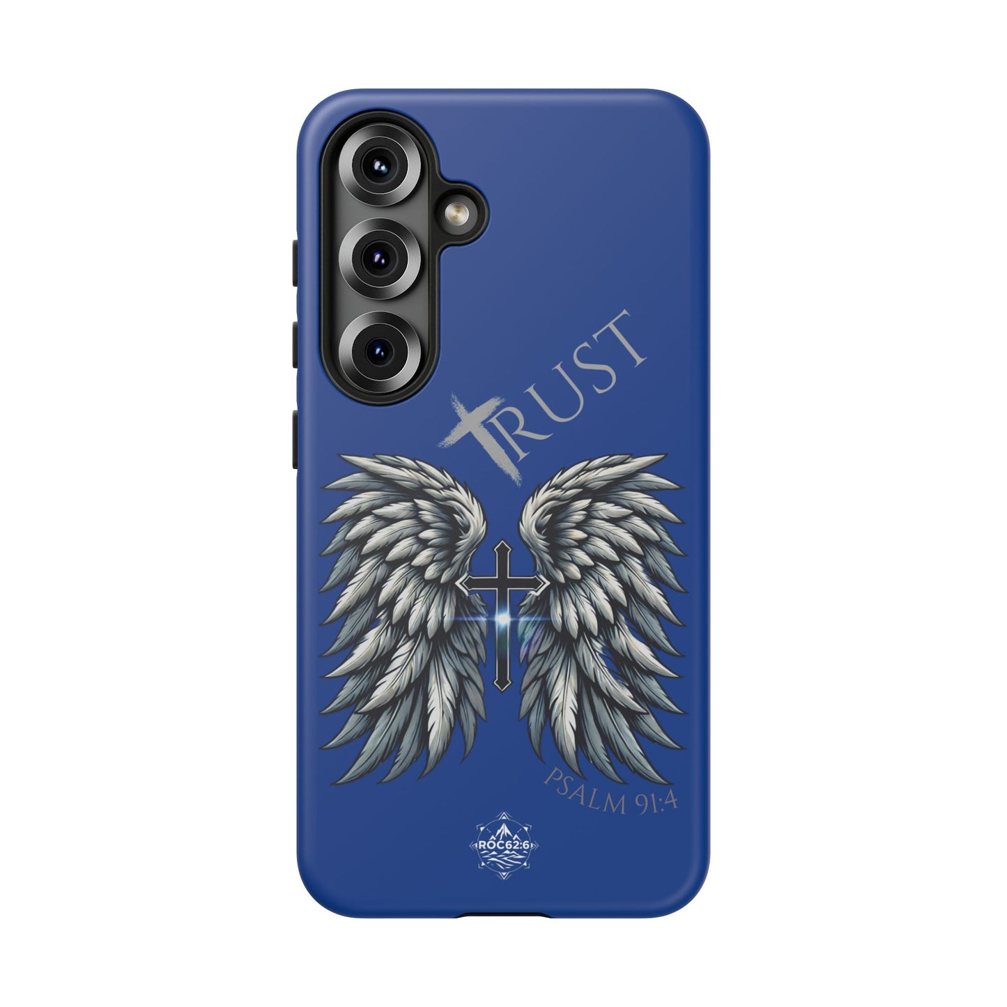 Wings Series Blue Phone Case - Trust, Psalm 91:4 Design, Inspirational Gift, Christian Accessories, Spiritual Protection, Encouragement