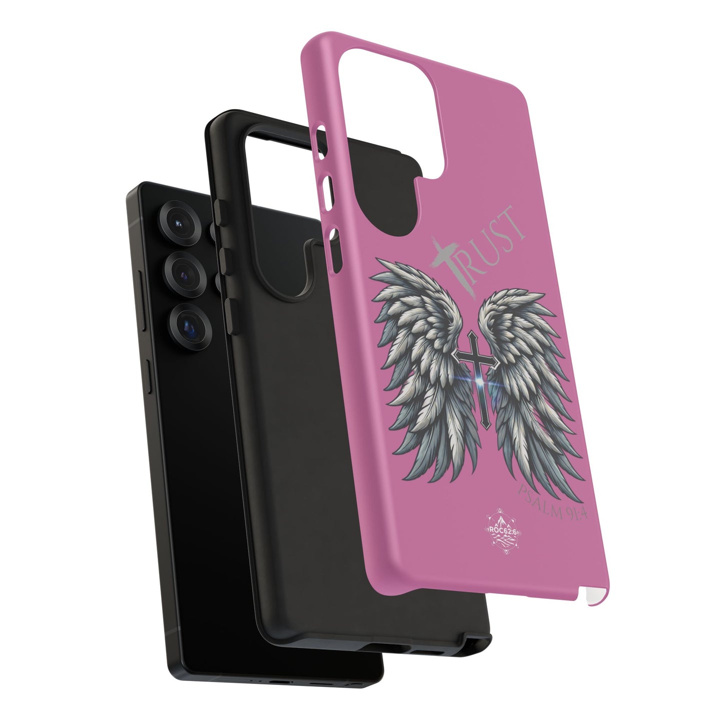 Wings Series Pink Phone Case - Trust, Psalm 91:4 Design, Inspirational Gift, Christian Accessories, Spiritual Protection, Encouragement