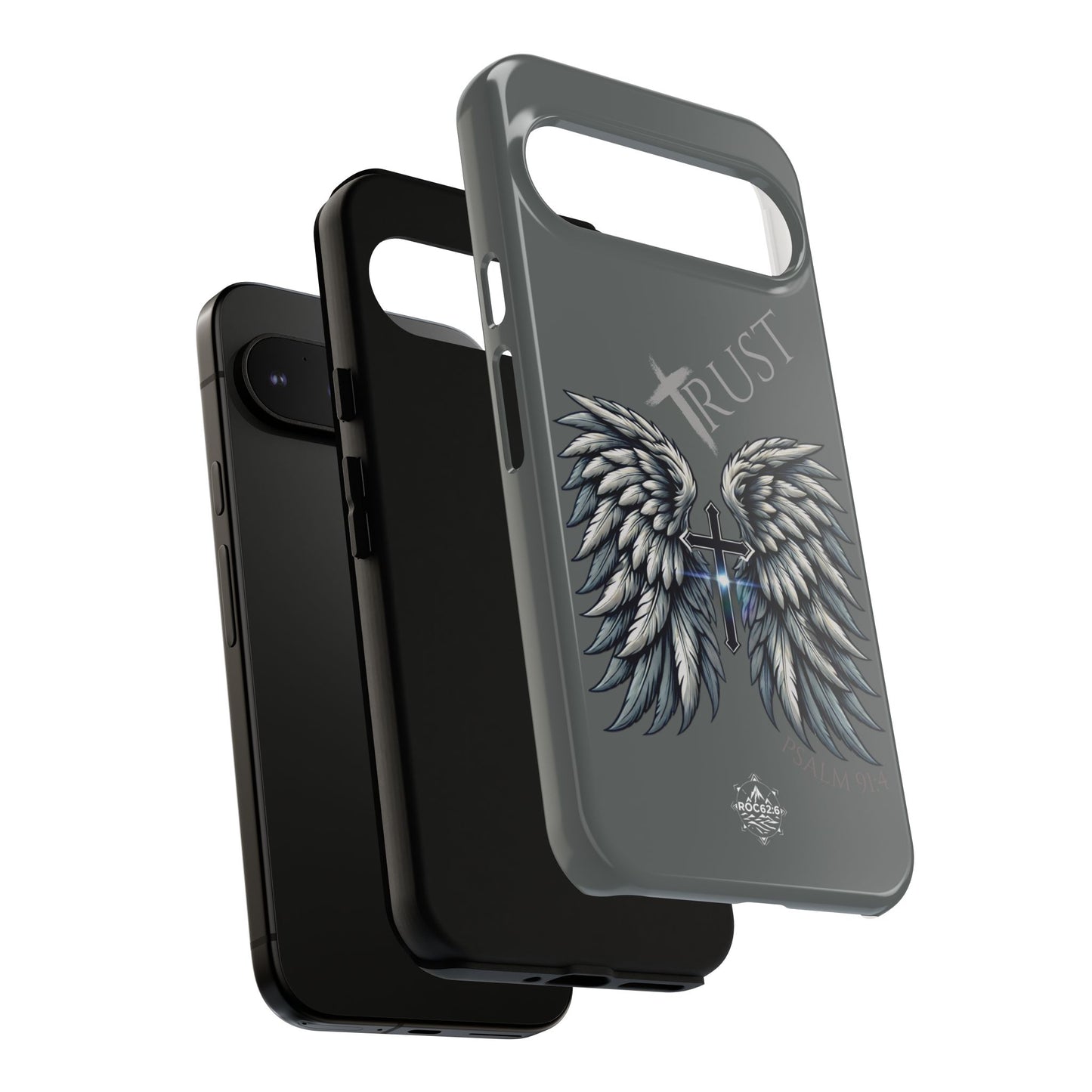 Wings Series Dark Grey Phone Case - Trust, Psalm 91:4 Design, Inspirational Gift, Christian Accessories, Spiritual Protection, Encouragement