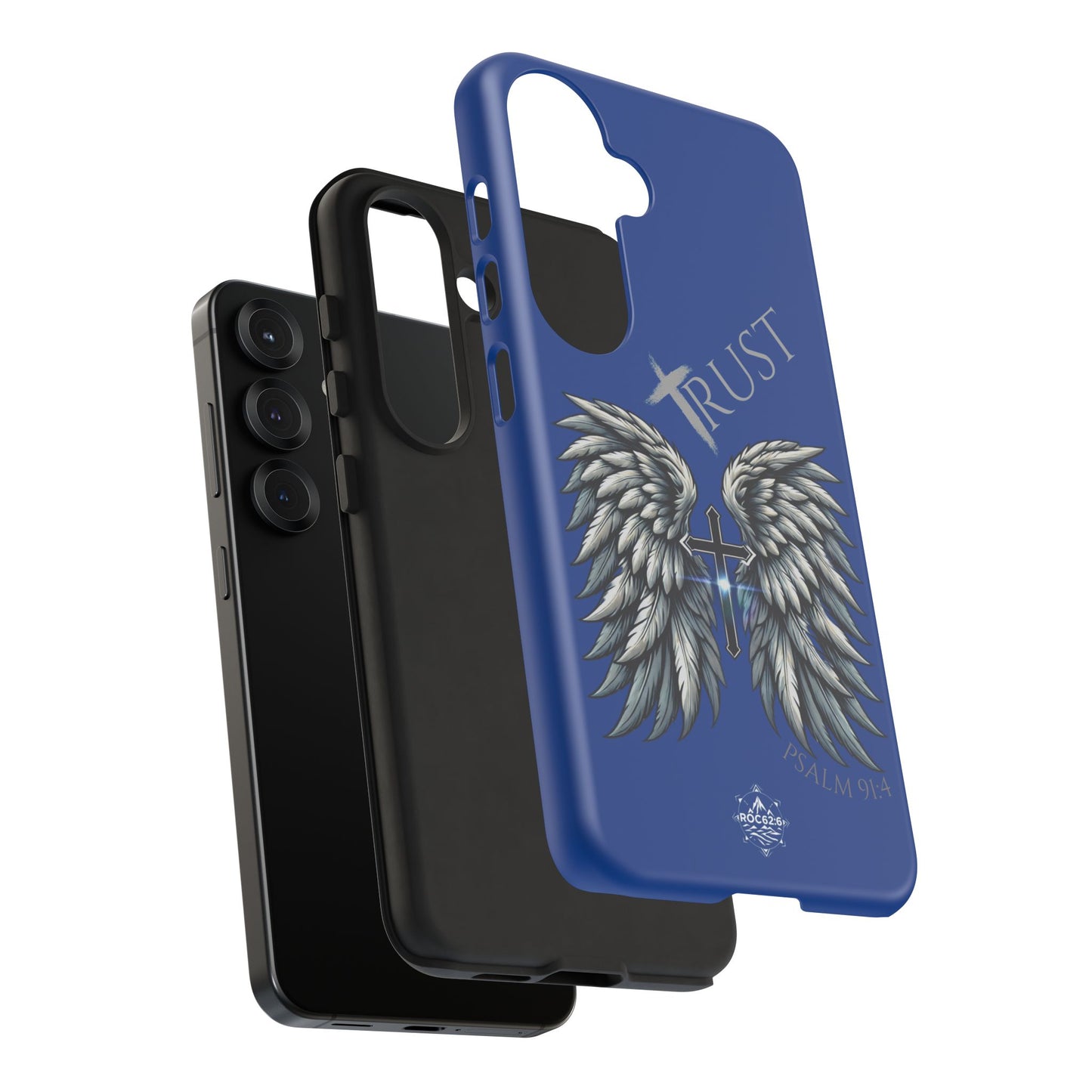 Wings Series Blue Phone Case - Trust, Psalm 91:4 Design, Inspirational Gift, Christian Accessories, Spiritual Protection, Encouragement
