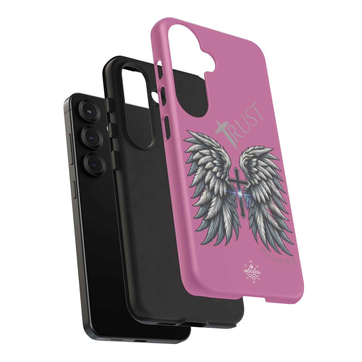 Wings Series Pink Phone Case - Trust, Psalm 91:4 Design, Inspirational Gift, Christian Accessories, Spiritual Protection, Encouragement