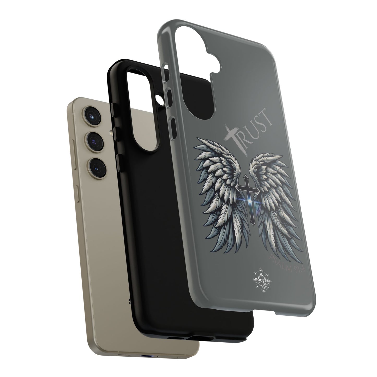 Wings Series Dark Grey Phone Case - Trust, Psalm 91:4 Design, Inspirational Gift, Christian Accessories, Spiritual Protection, Encouragement