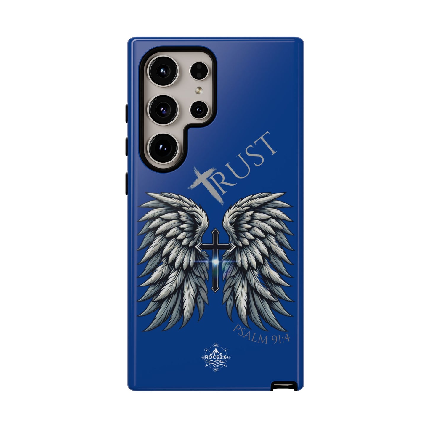 Wings Series Blue Phone Case - Trust, Psalm 91:4 Design, Inspirational Gift, Christian Accessories, Spiritual Protection, Encouragement