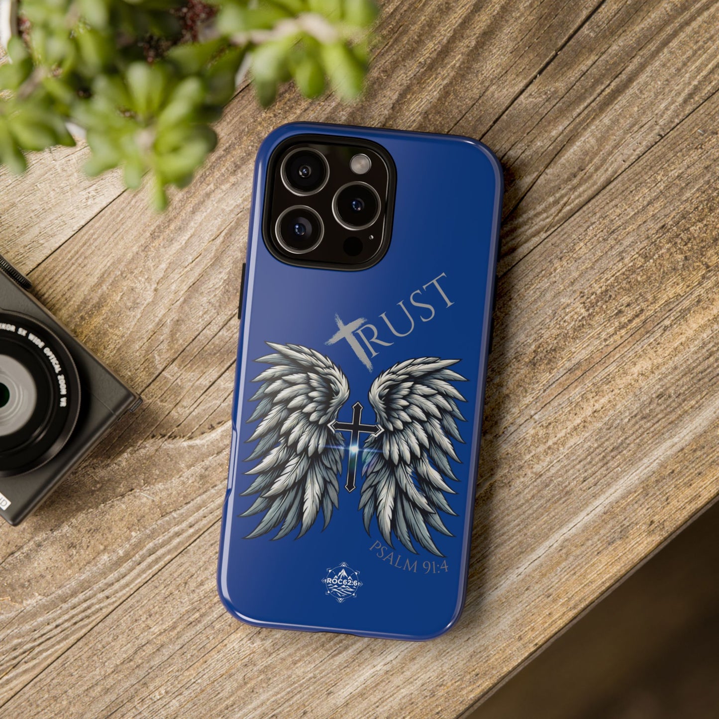 Wings Series Blue Phone Case - Trust, Psalm 91:4 Design, Inspirational Gift, Christian Accessories, Spiritual Protection, Encouragement