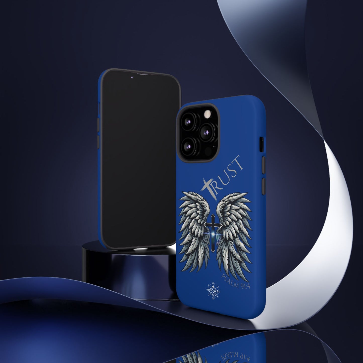 Wings Series Blue Phone Case - Trust, Psalm 91:4 Design, Inspirational Gift, Christian Accessories, Spiritual Protection, Encouragement