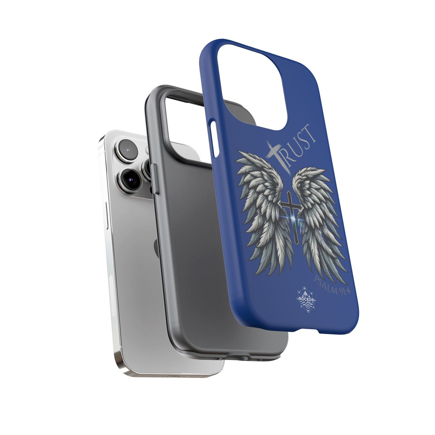 Wings Series Blue Phone Case - Trust, Psalm 91:4 Design, Inspirational Gift, Christian Accessories, Spiritual Protection, Encouragement