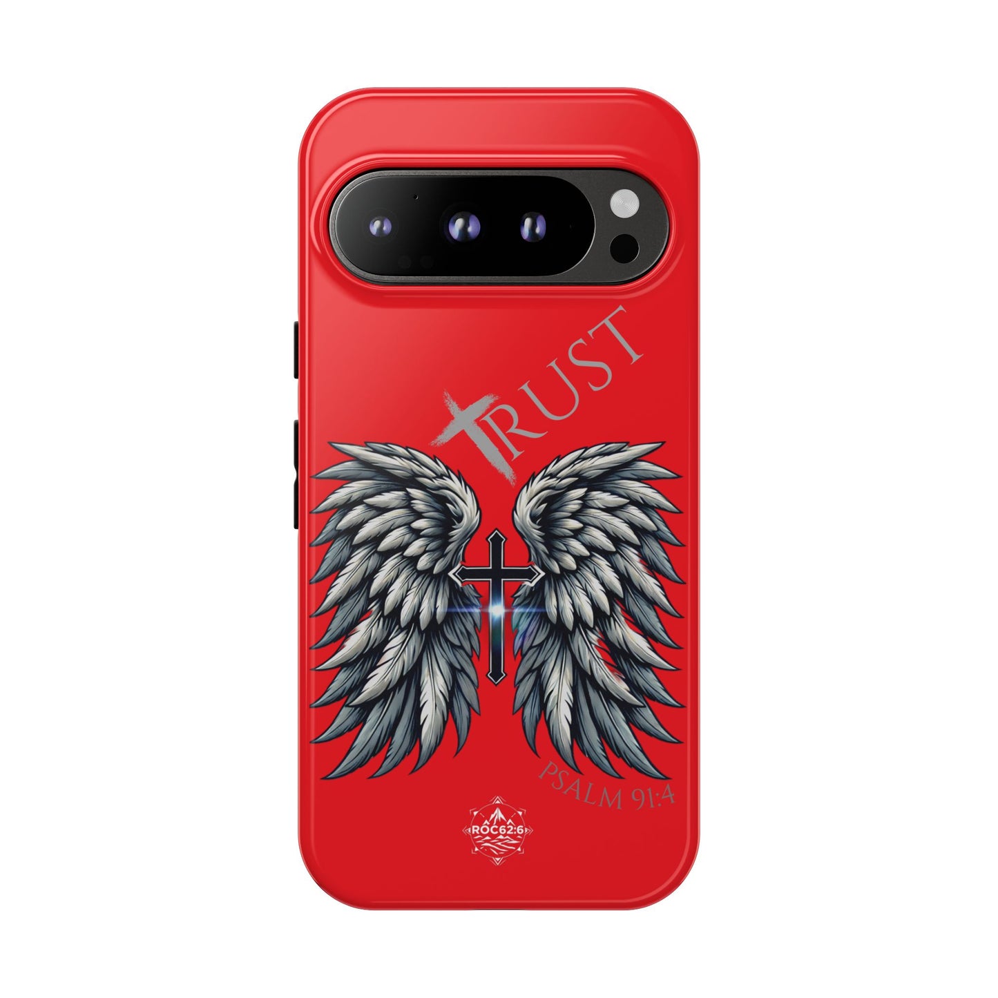 Wings Series Red Phone Case - Trust, Psalm 91:4 Design, Inspirational Gift, Christian Accessories, Spiritual Protection, Encouragement