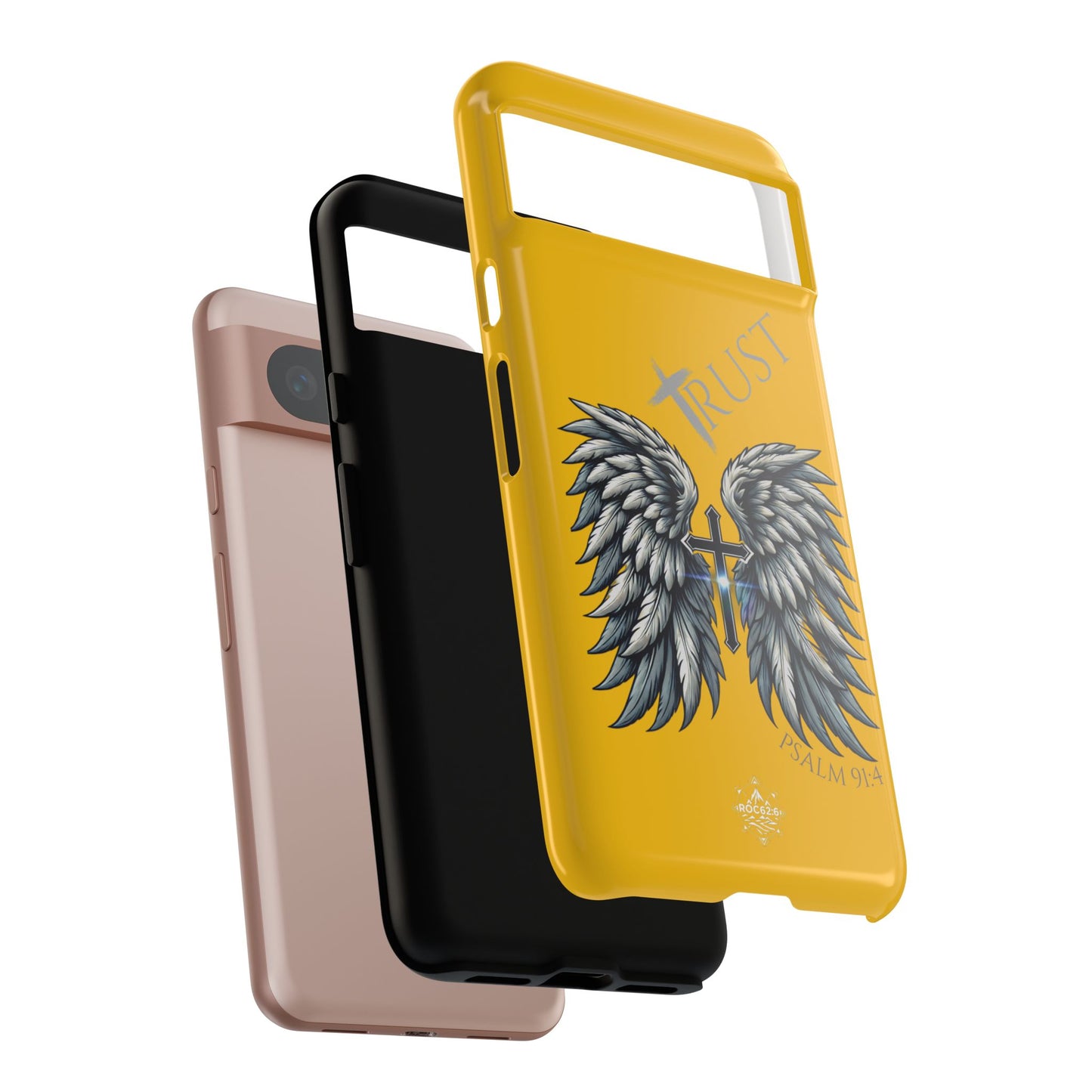 Wings Series Gold Phone Case - Trust, Psalm 91:4 Design, Inspirational Gift, Christian Accessories, Spiritual Protection, Encouragement
