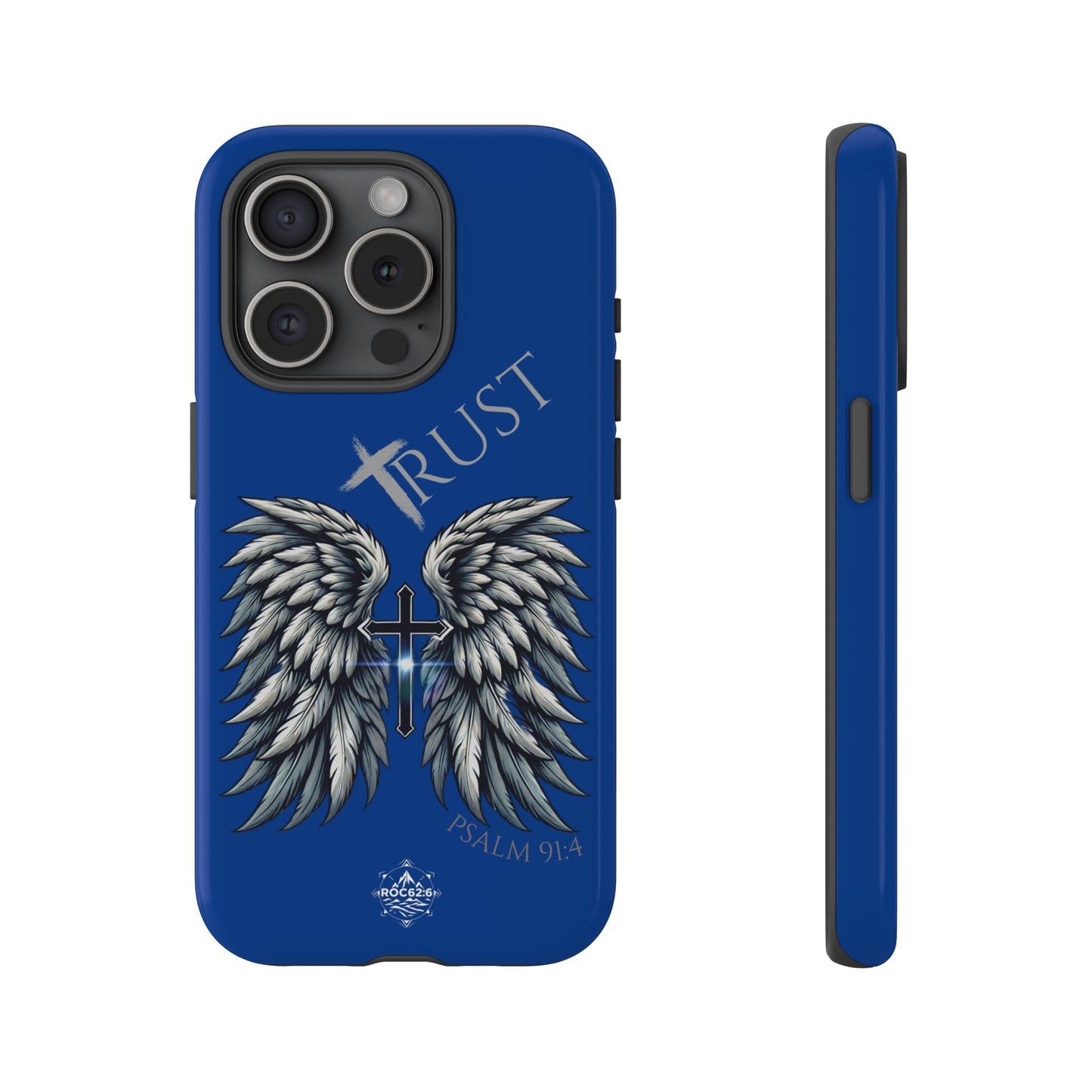 Wings Series Blue Phone Case - Trust, Psalm 91:4 Design, Inspirational Gift, Christian Accessories, Spiritual Protection, Encouragement