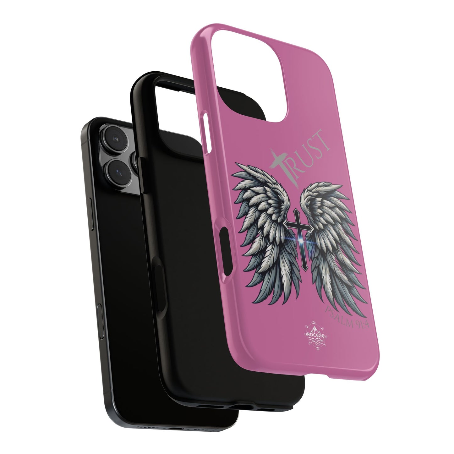 Wings Series Pink Phone Case - Trust, Psalm 91:4 Design, Inspirational Gift, Christian Accessories, Spiritual Protection, Encouragement