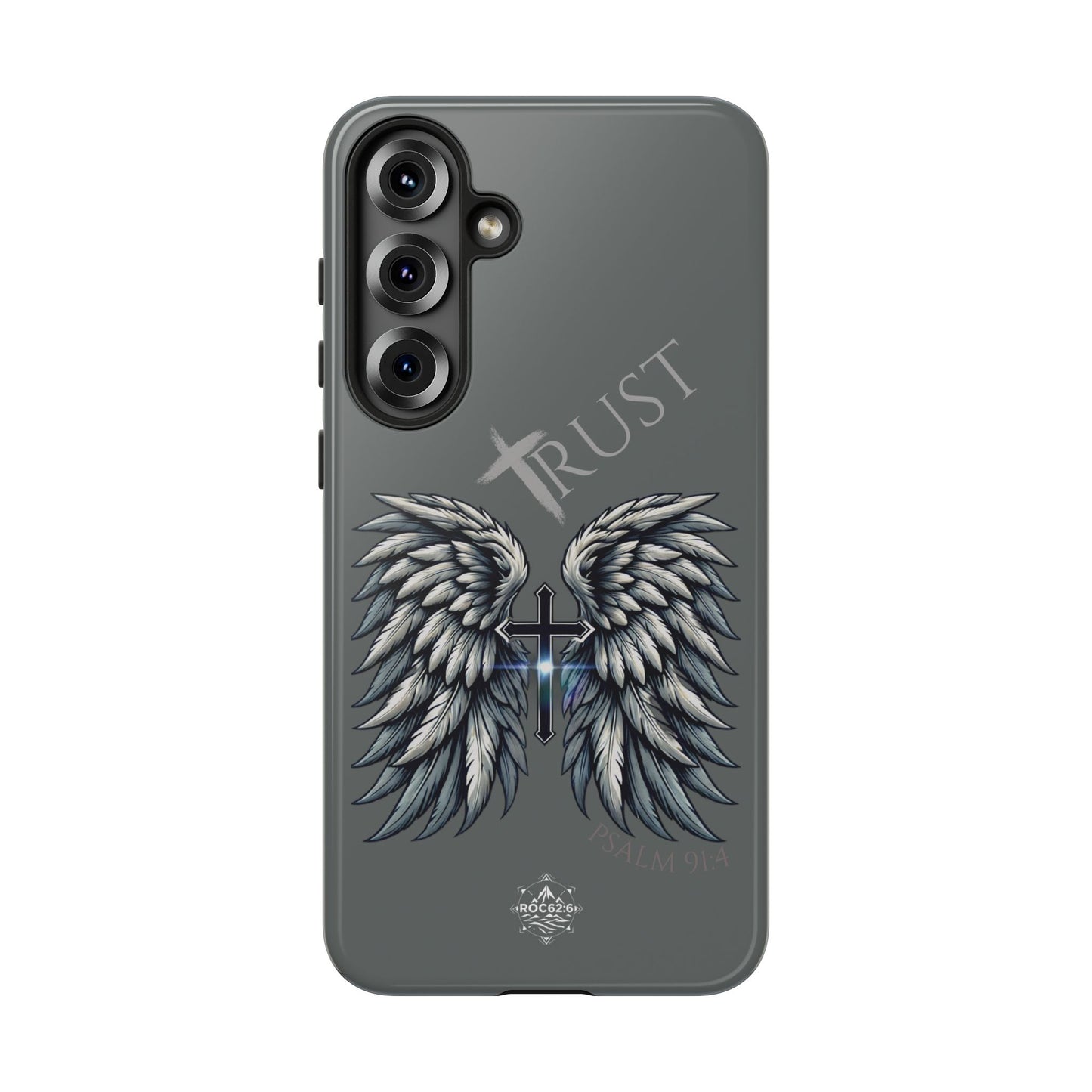 Wings Series Dark Grey Phone Case - Trust, Psalm 91:4 Design, Inspirational Gift, Christian Accessories, Spiritual Protection, Encouragement