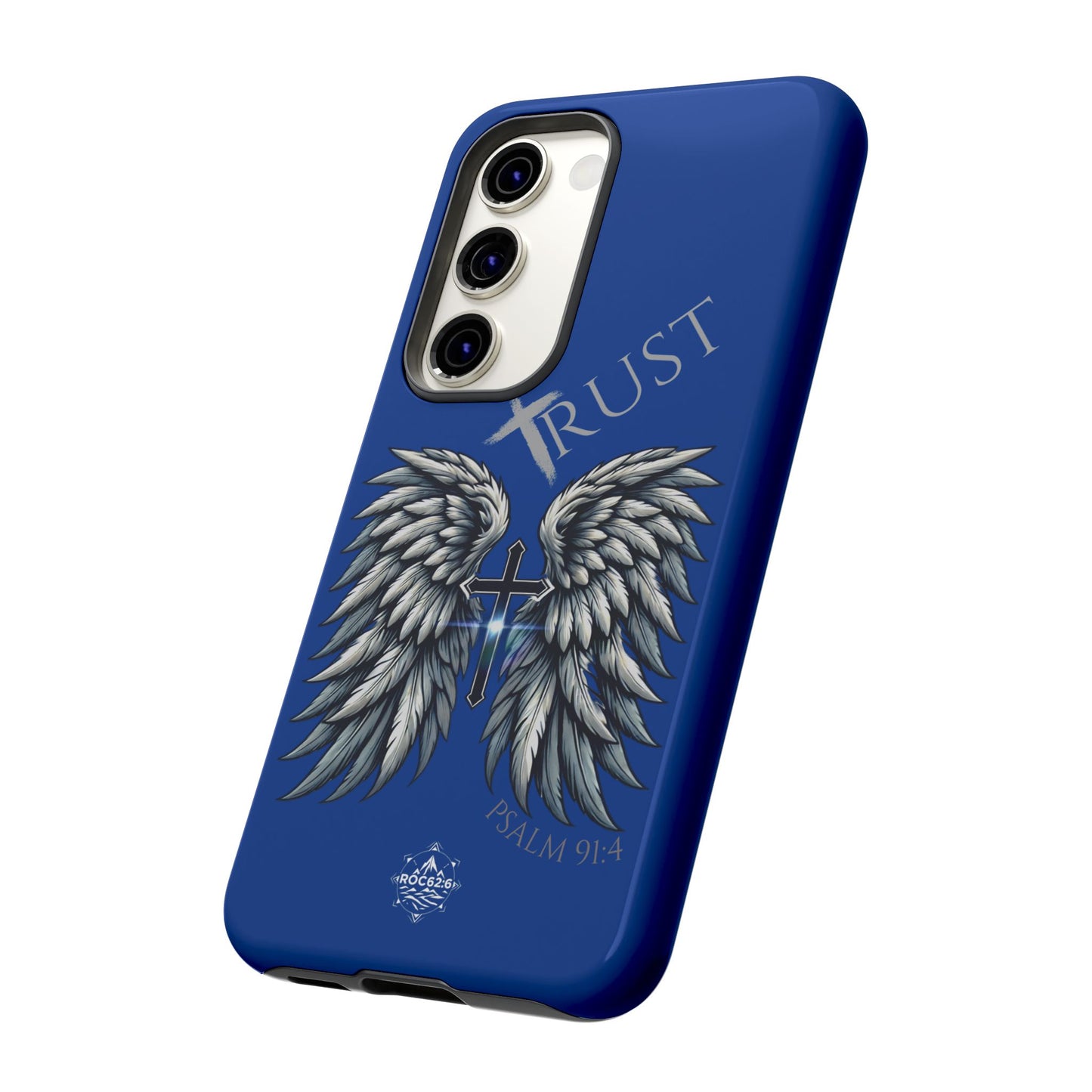 Wings Series Blue Phone Case - Trust, Psalm 91:4 Design, Inspirational Gift, Christian Accessories, Spiritual Protection, Encouragement