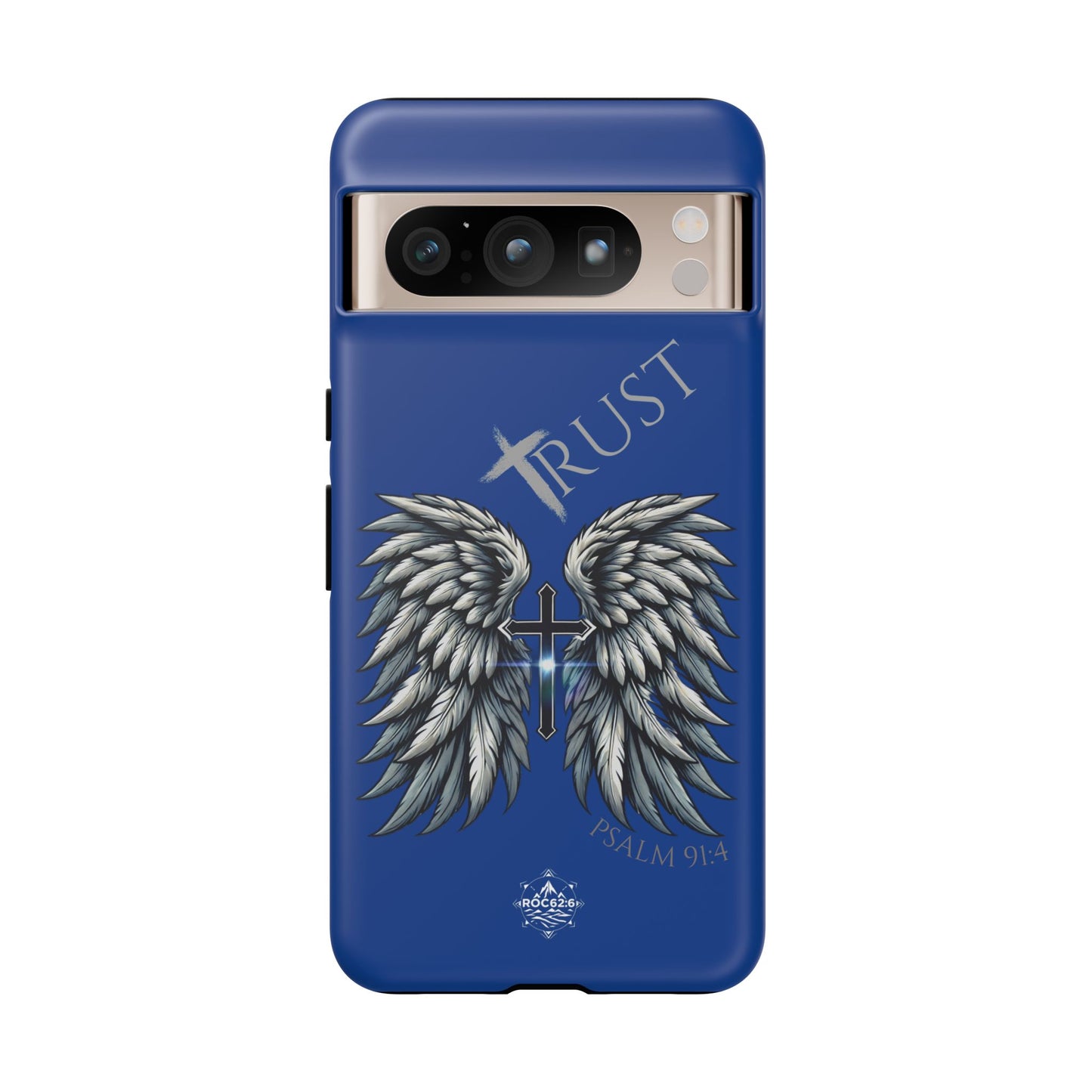 Wings Series Blue Phone Case - Trust, Psalm 91:4 Design, Inspirational Gift, Christian Accessories, Spiritual Protection, Encouragement