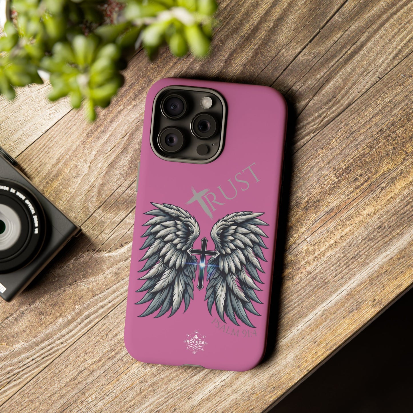 Wings Series Pink Phone Case - Trust, Psalm 91:4 Design, Inspirational Gift, Christian Accessories, Spiritual Protection, Encouragement