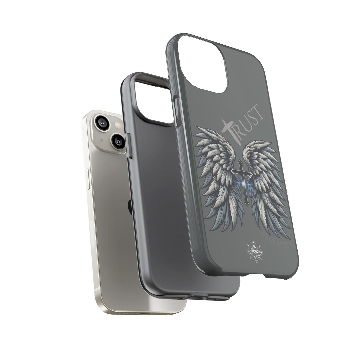 Wings Series Dark Grey Phone Case - Trust, Psalm 91:4 Design, Inspirational Gift, Christian Accessories, Spiritual Protection, Encouragement