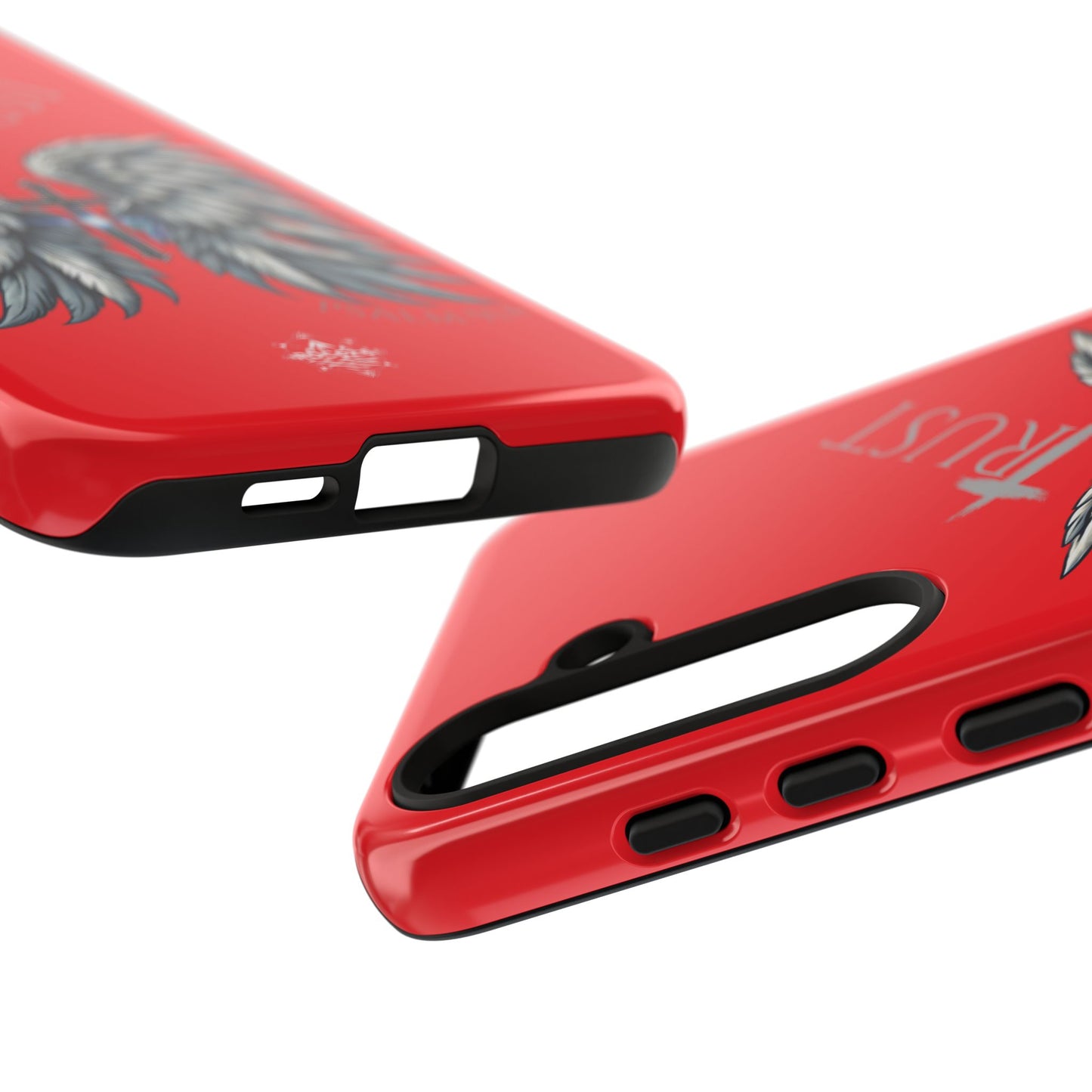 Wings Series Red Phone Case - Trust, Psalm 91:4 Design, Inspirational Gift, Christian Accessories, Spiritual Protection, Encouragement