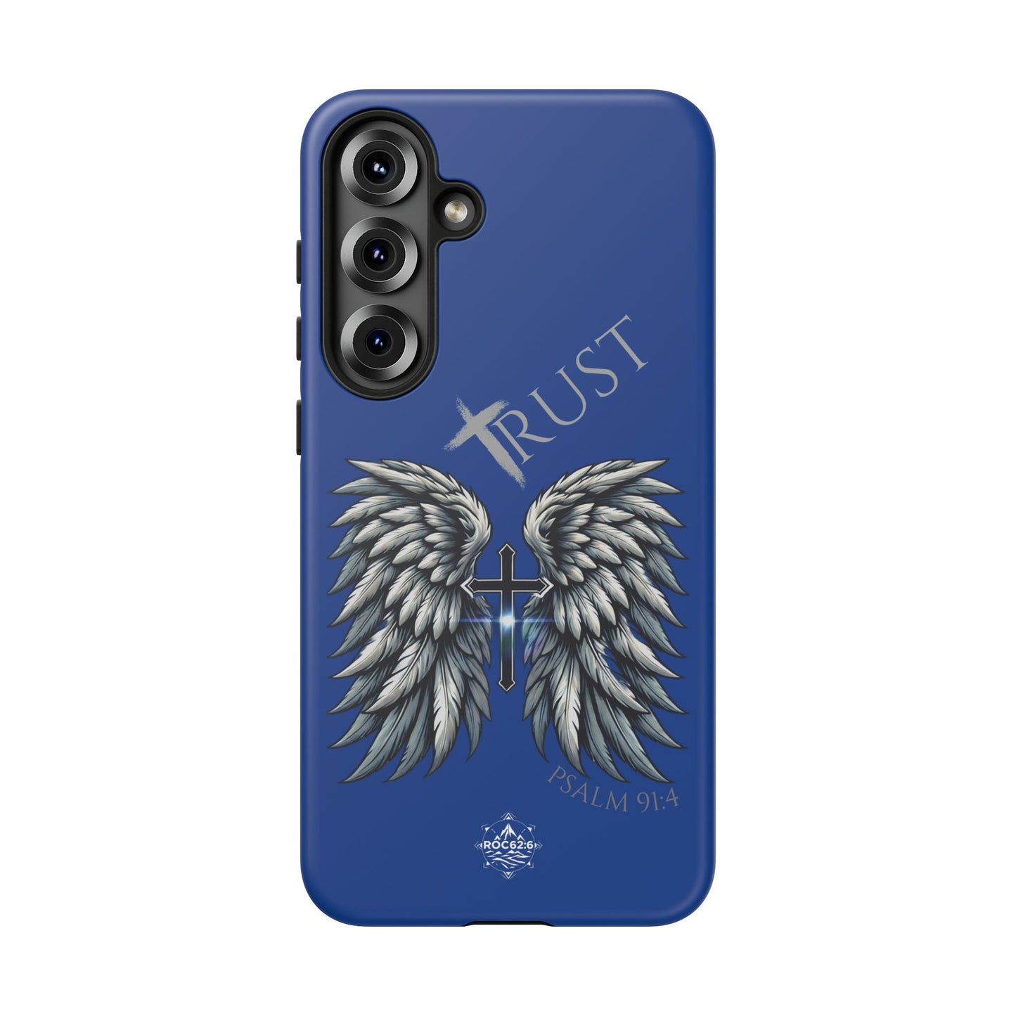 Wings Series Blue Phone Case - Trust, Psalm 91:4 Design, Inspirational Gift, Christian Accessories, Spiritual Protection, Encouragement