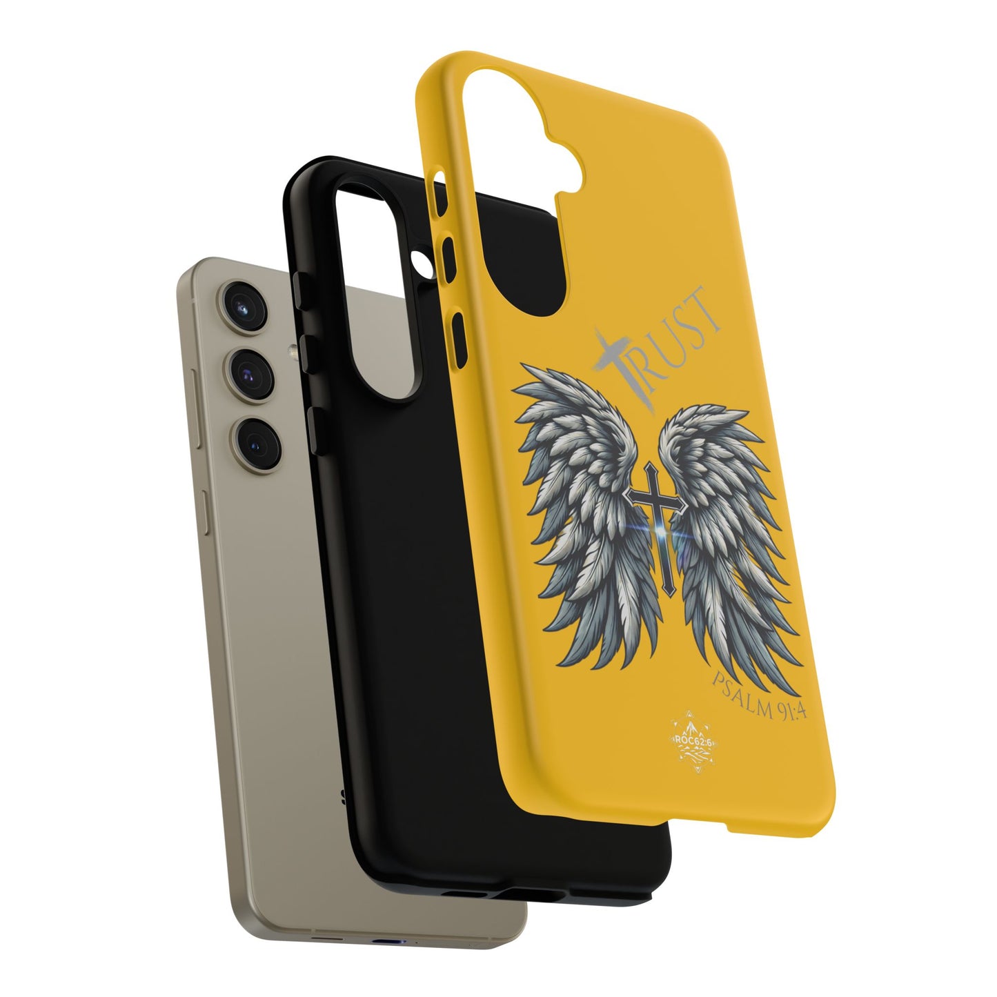 Wings Series Gold Phone Case - Trust, Psalm 91:4 Design, Inspirational Gift, Christian Accessories, Spiritual Protection, Encouragement