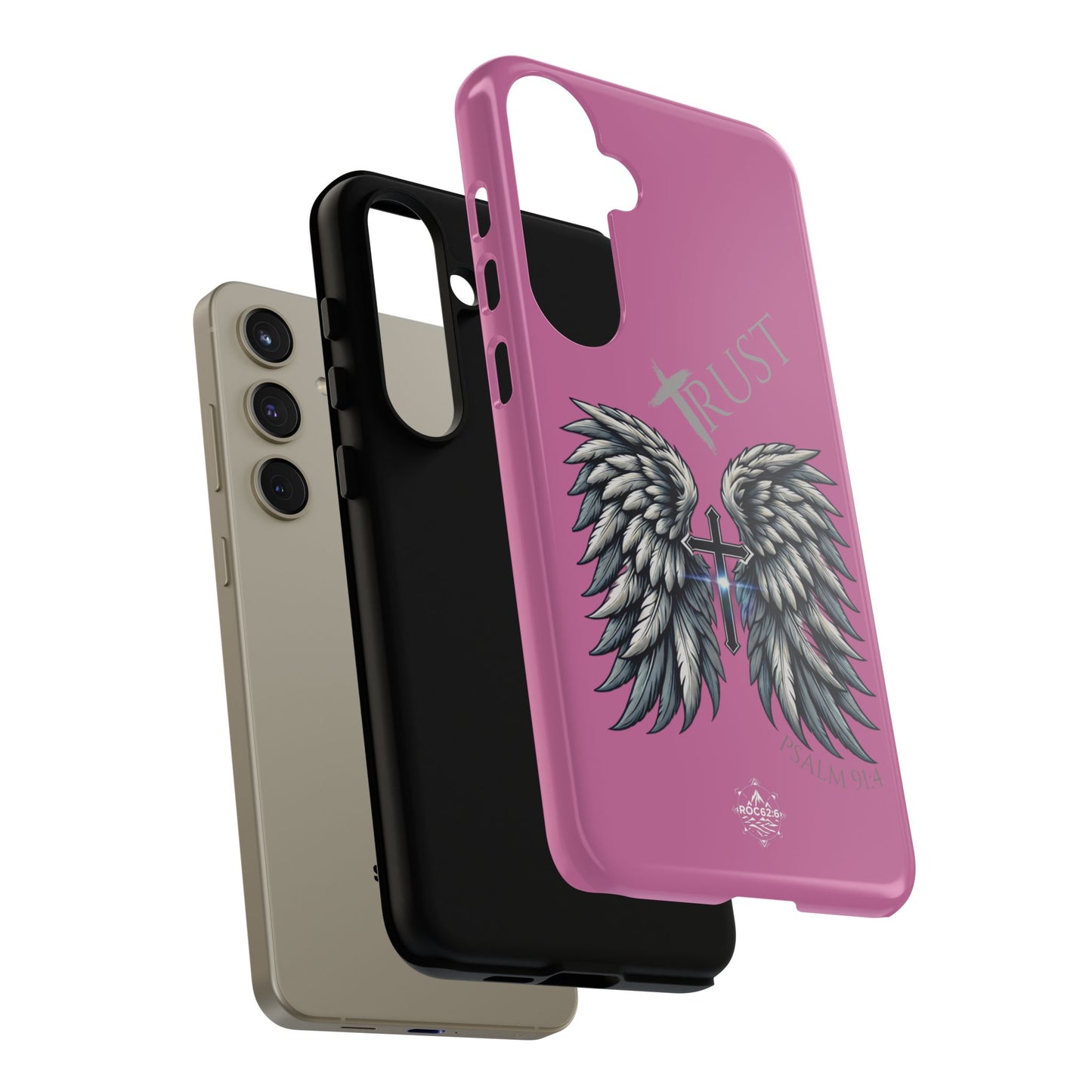 Wings Series Pink Phone Case - Trust, Psalm 91:4 Design, Inspirational Gift, Christian Accessories, Spiritual Protection, Encouragement