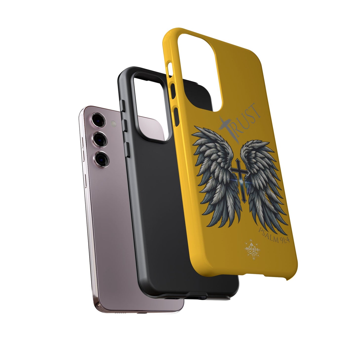 Wings Series Gold Phone Case - Trust, Psalm 91:4 Design, Inspirational Gift, Christian Accessories, Spiritual Protection, Encouragement