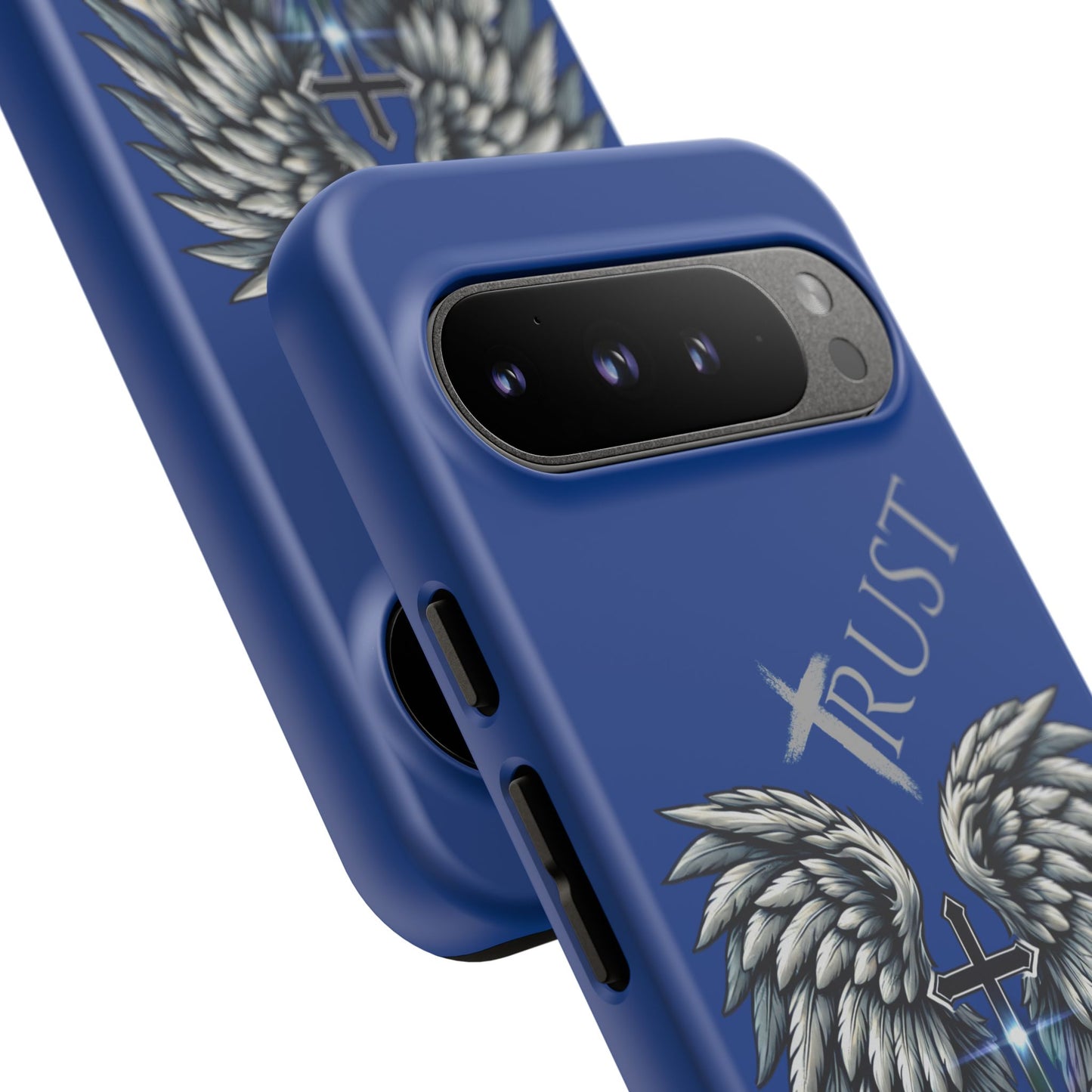 Wings Series Blue Phone Case - Trust, Psalm 91:4 Design, Inspirational Gift, Christian Accessories, Spiritual Protection, Encouragement