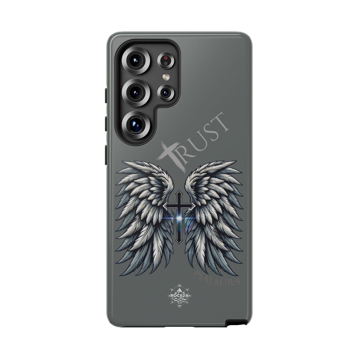 Wings Series Dark Grey Phone Case - Trust, Psalm 91:4 Design, Inspirational Gift, Christian Accessories, Spiritual Protection, Encouragement