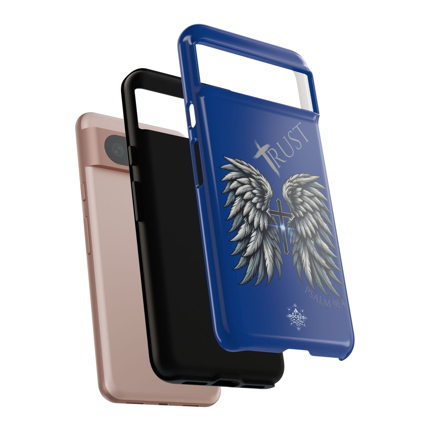 Wings Series Blue Phone Case - Trust, Psalm 91:4 Design, Inspirational Gift, Christian Accessories, Spiritual Protection, Encouragement