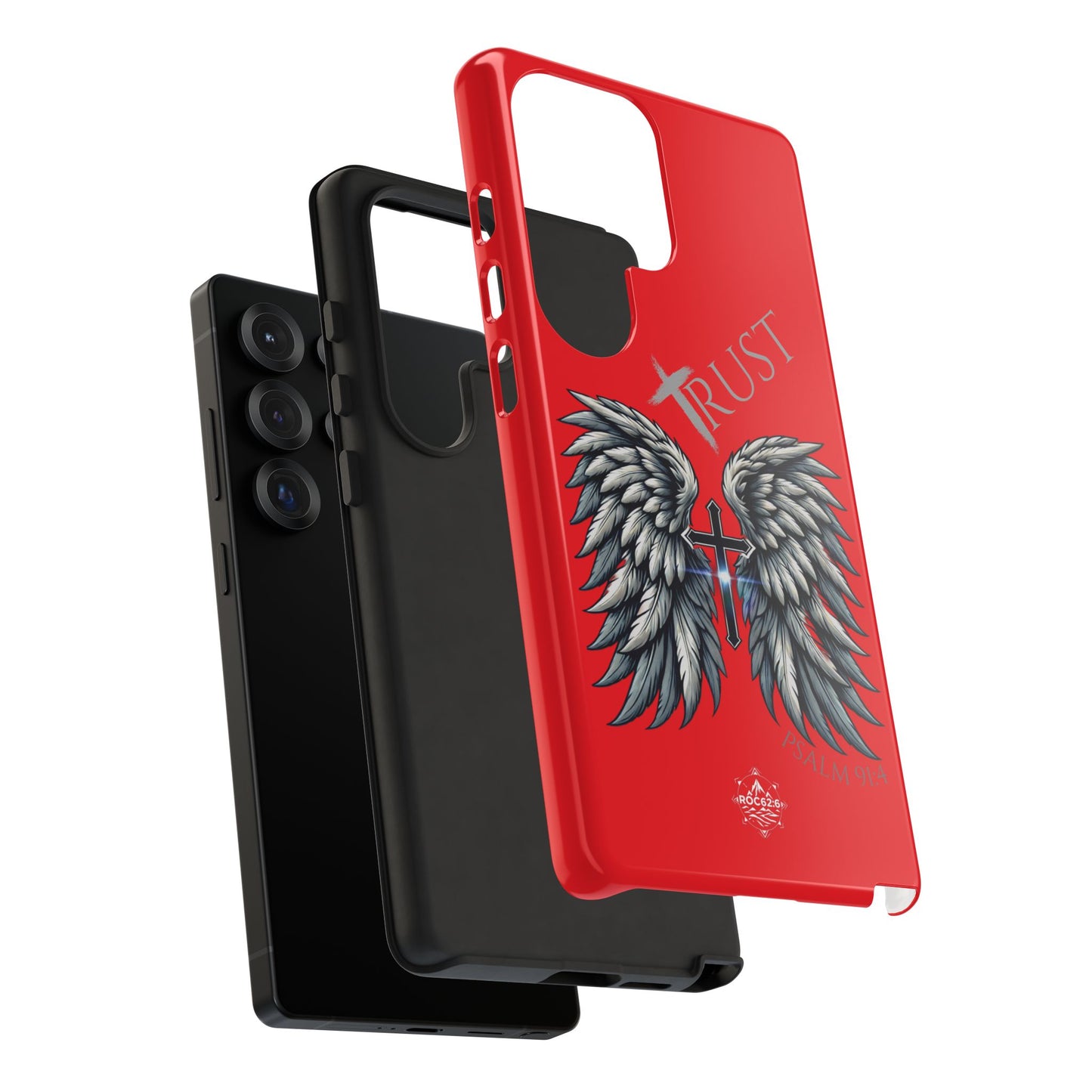 Wings Series Red Phone Case - Trust, Psalm 91:4 Design, Inspirational Gift, Christian Accessories, Spiritual Protection, Encouragement