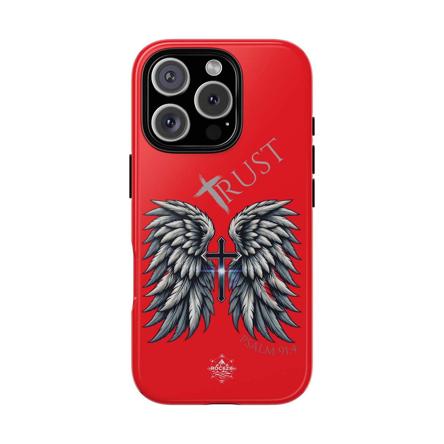 Wings Series Red Phone Case - Trust, Psalm 91:4 Design, Inspirational Gift, Christian Accessories, Spiritual Protection, Encouragement