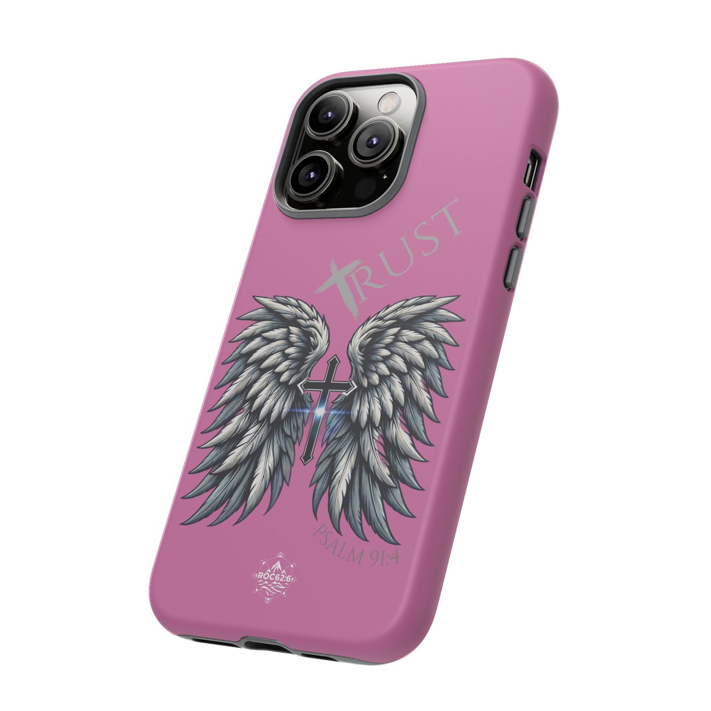 Wings Series Pink Phone Case - Trust, Psalm 91:4 Design, Inspirational Gift, Christian Accessories, Spiritual Protection, Encouragement